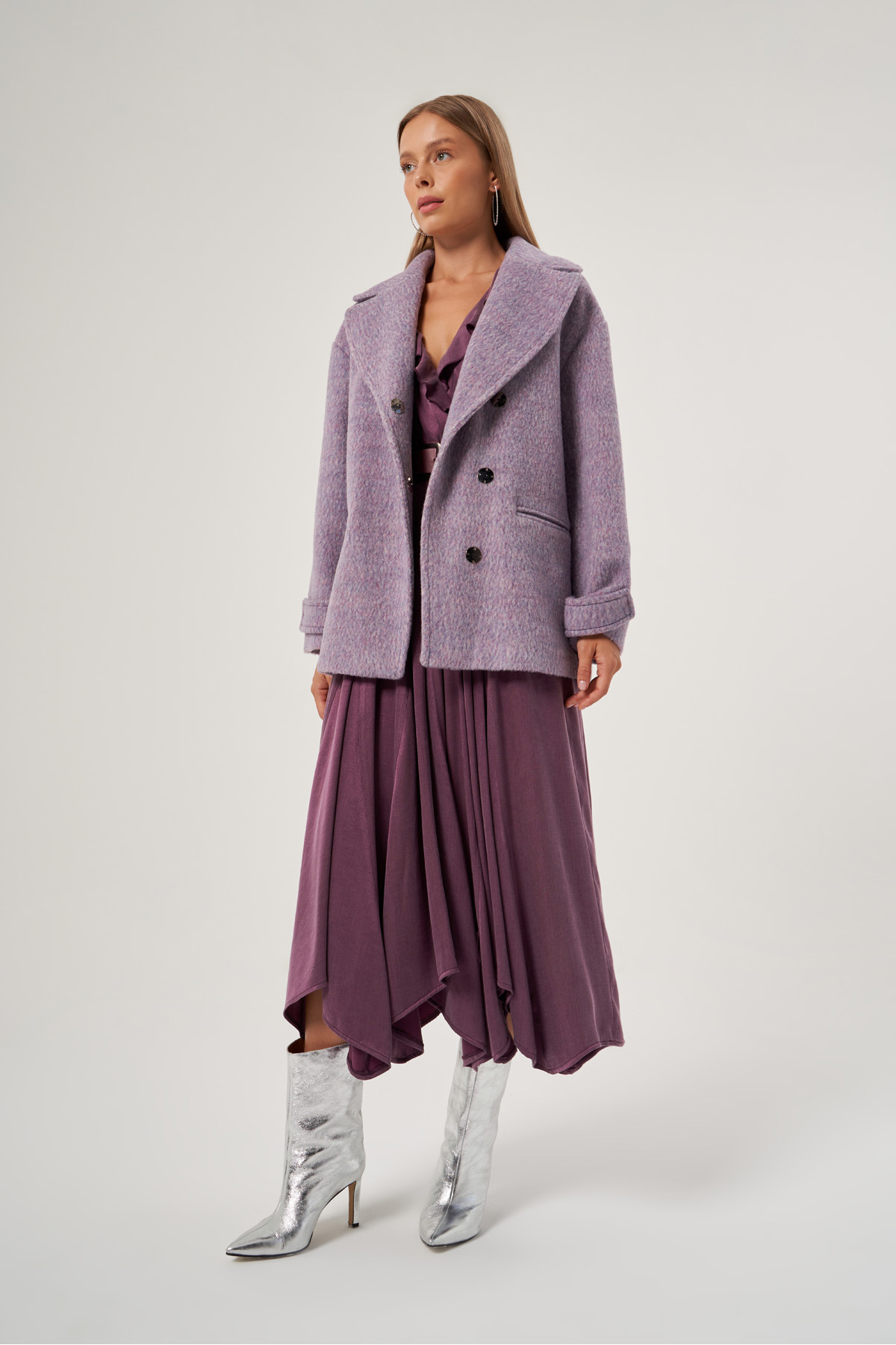 Powder Wool Short Oversize Stamp Coat 1616