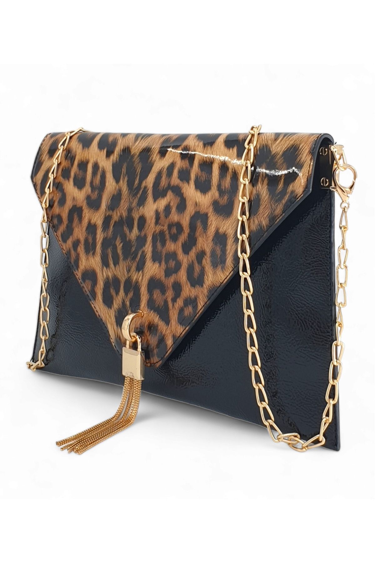 Leopard print discount patent clutch bag