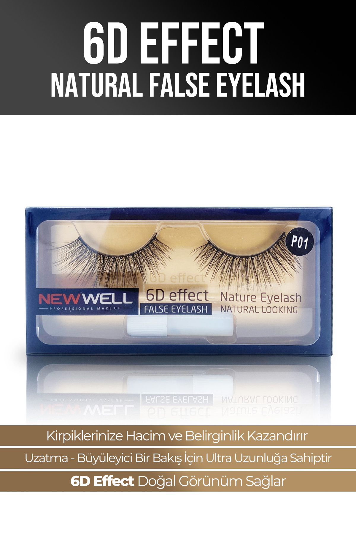 New Well 6D Effect Natural False Eyelash P01 Takma Kirpik