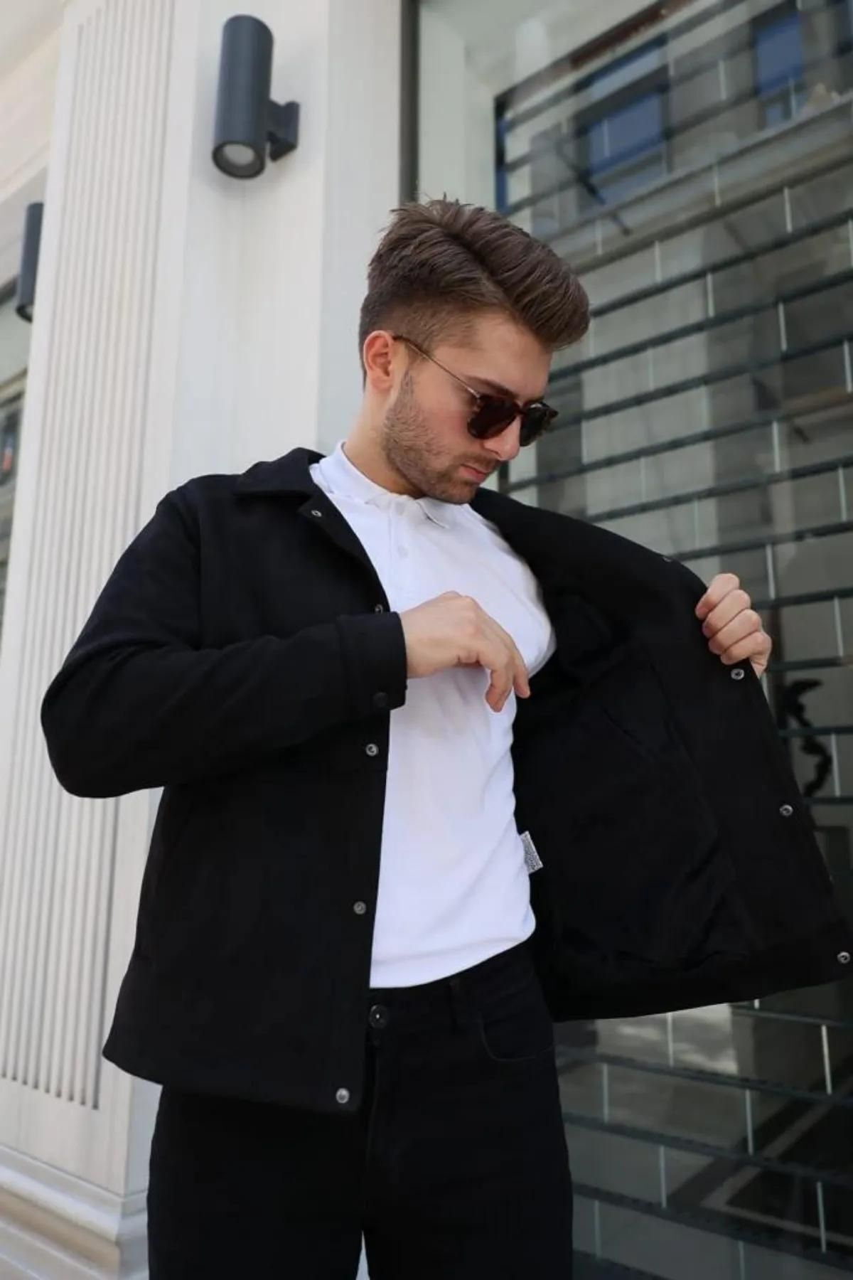 Your Consent-Men's Spring Nubuck Jacket - Fully Fitted Nubuck Jacket with Stylish Snap Buttons 1