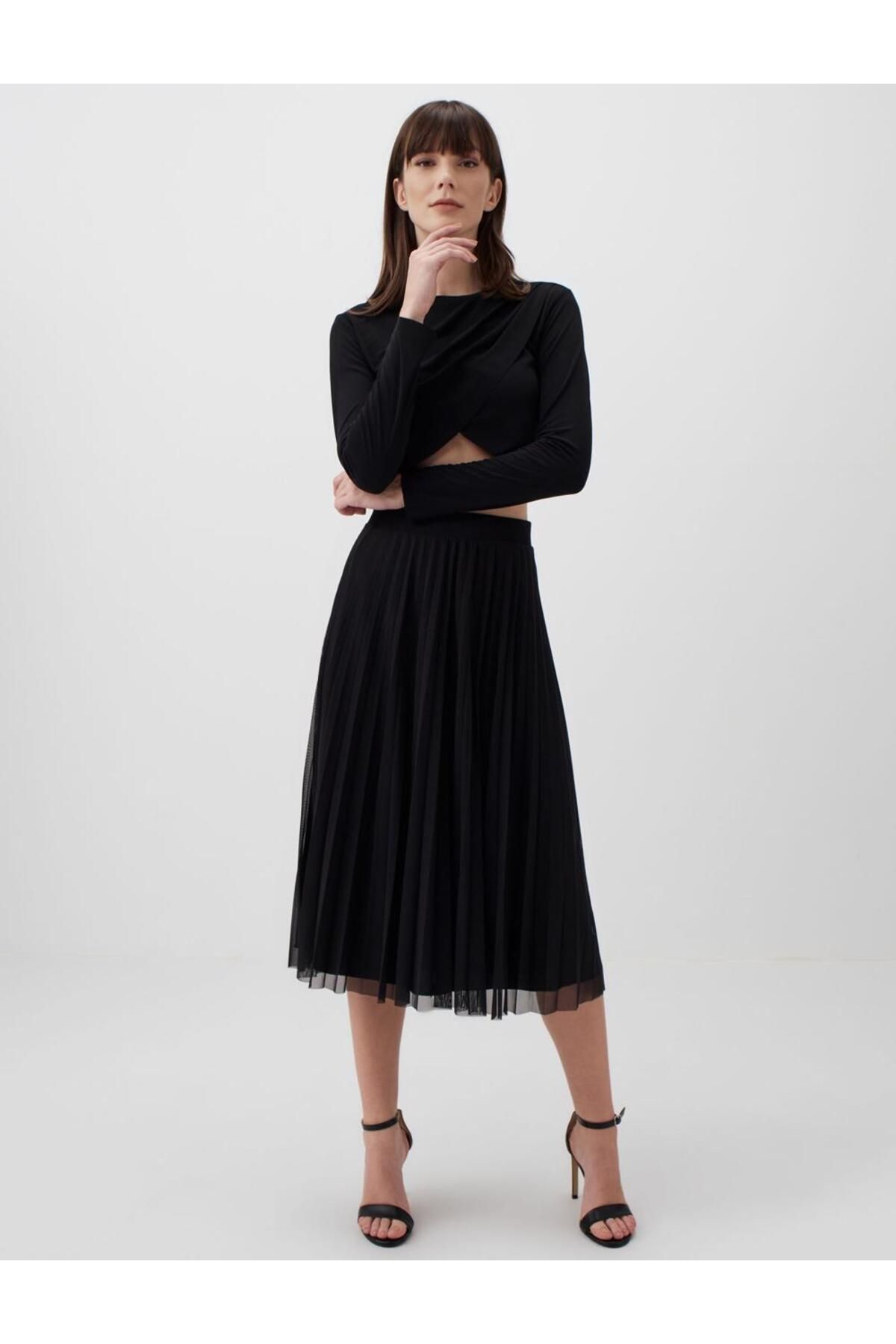 Black mesh pleated deals midi skirt
