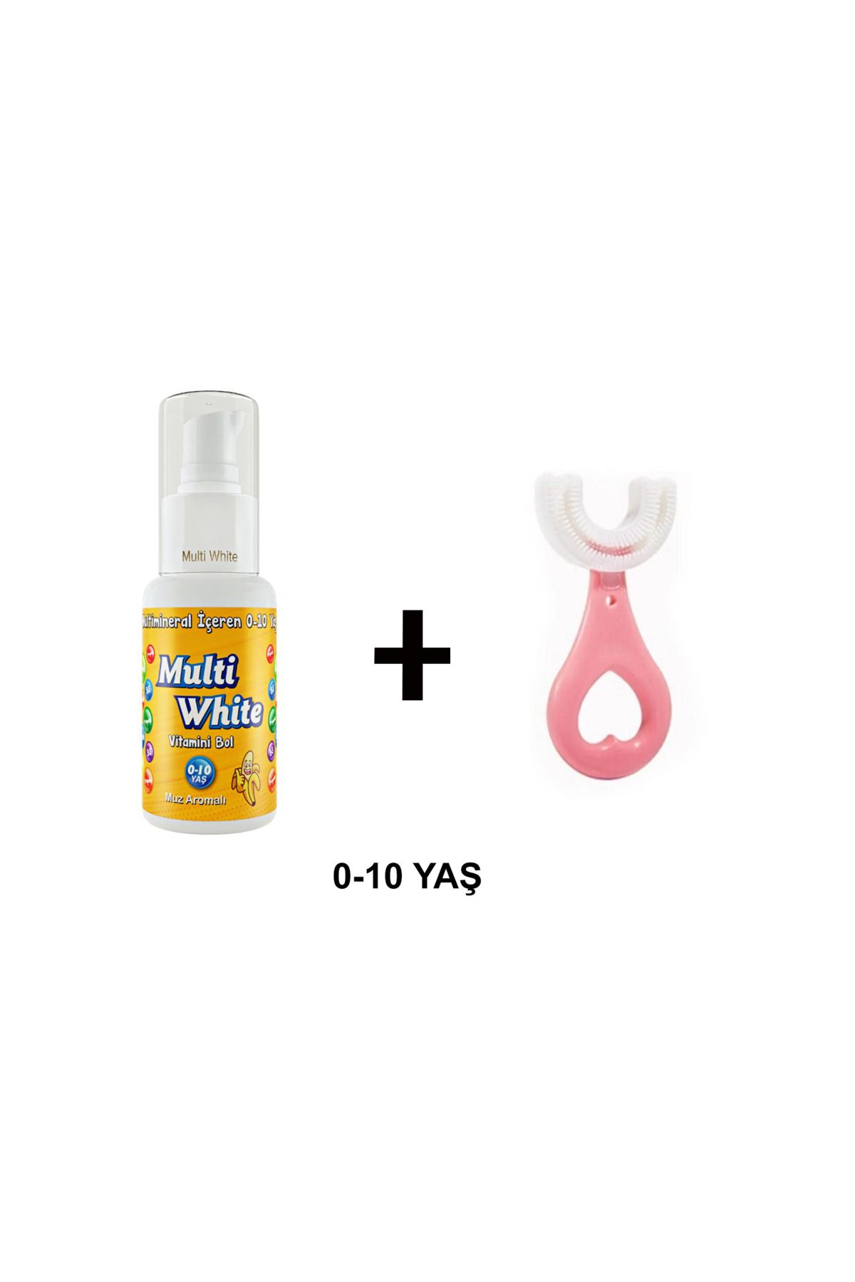 Multi White Muz Aromalı Çocuk Diş Macunu 50 ml ve U Şeklinde Pembe Diş Fırçası