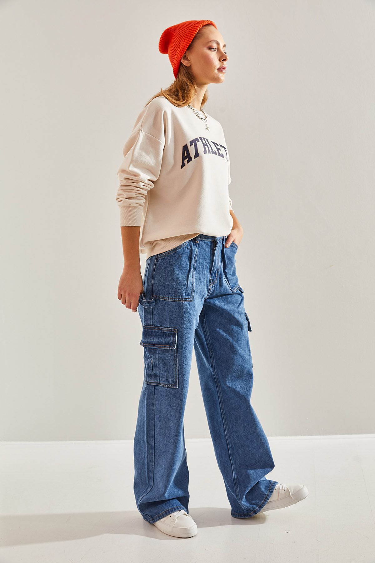 Bianco Lucci-Damen-Hose mit weitem Bein und Cargotasche 8