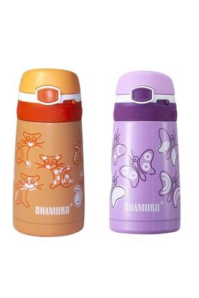 Shamobo 350 Ml Paslanmaz Çelik Pipetli Çocuk Matara Vagonlife (2'li Set)