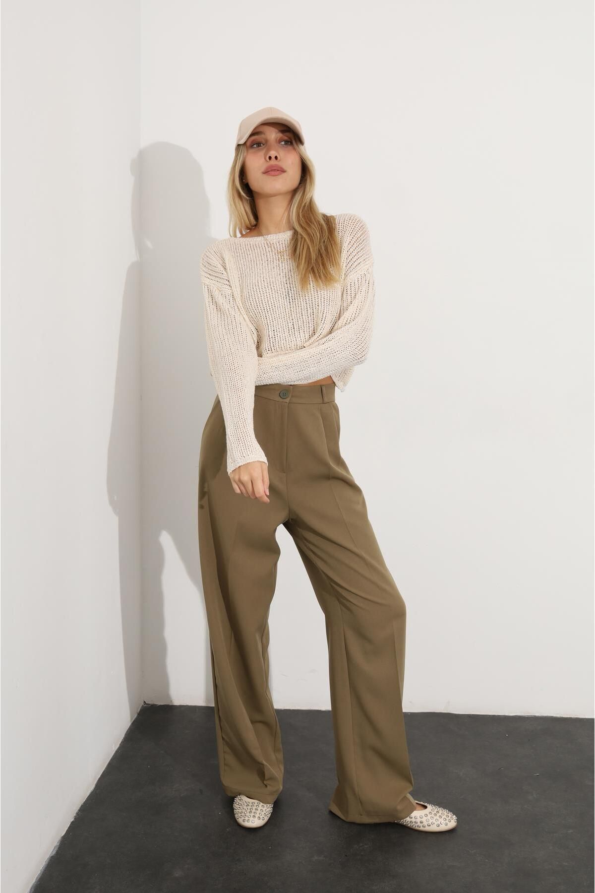 Khaki palazzo trousers online