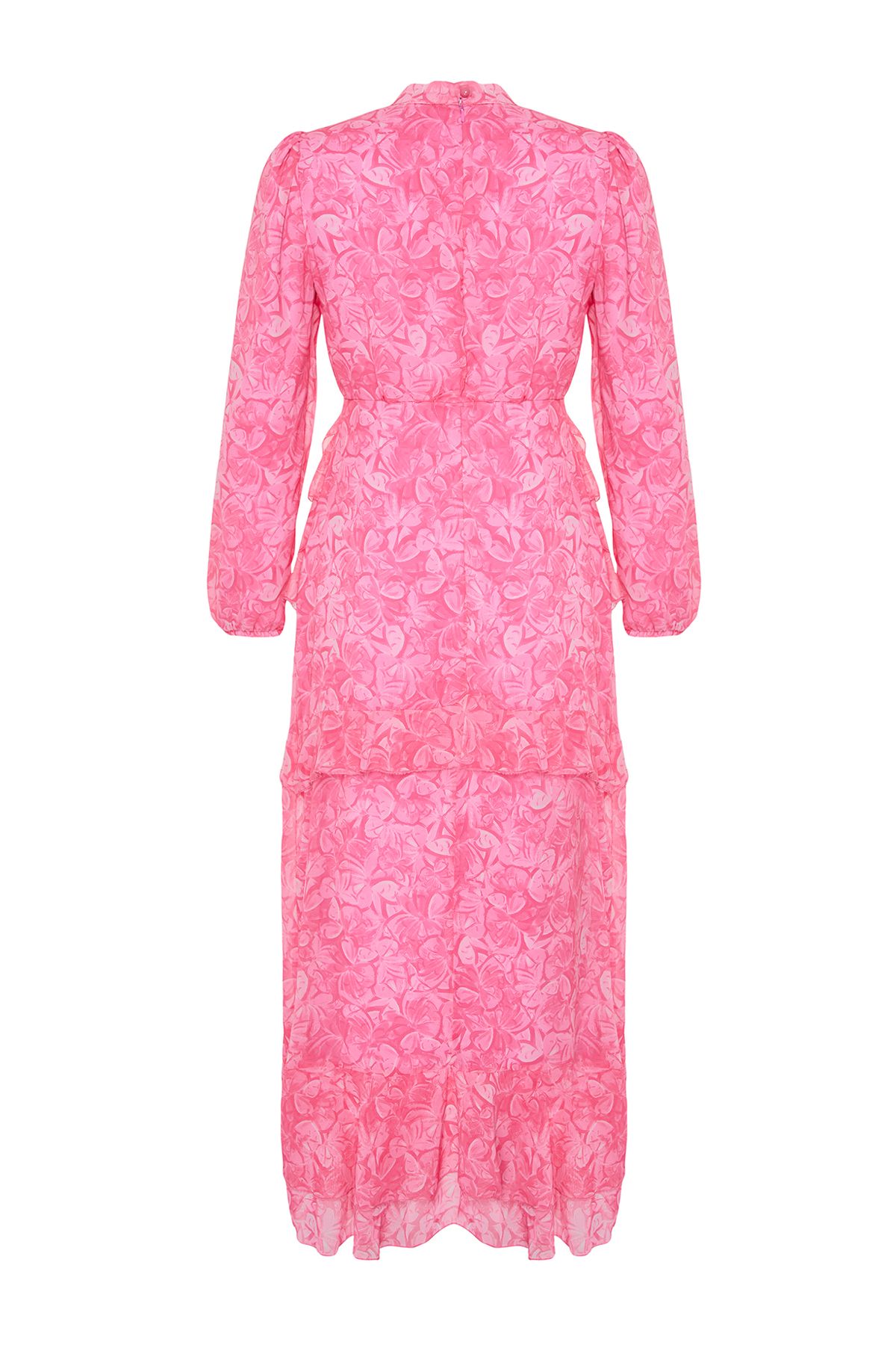 Trendyol Modest-Rosa Blumenrock, gerüschtes, gefüttertes Kleid aus gewebtem Chiffon TCTSS23EB00160 7