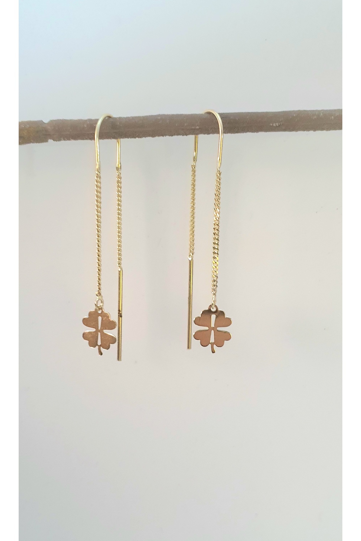 Goldlife jewellery 14 Ayar Altın Yonca Zincirli Sallantılı Küpe Kadın