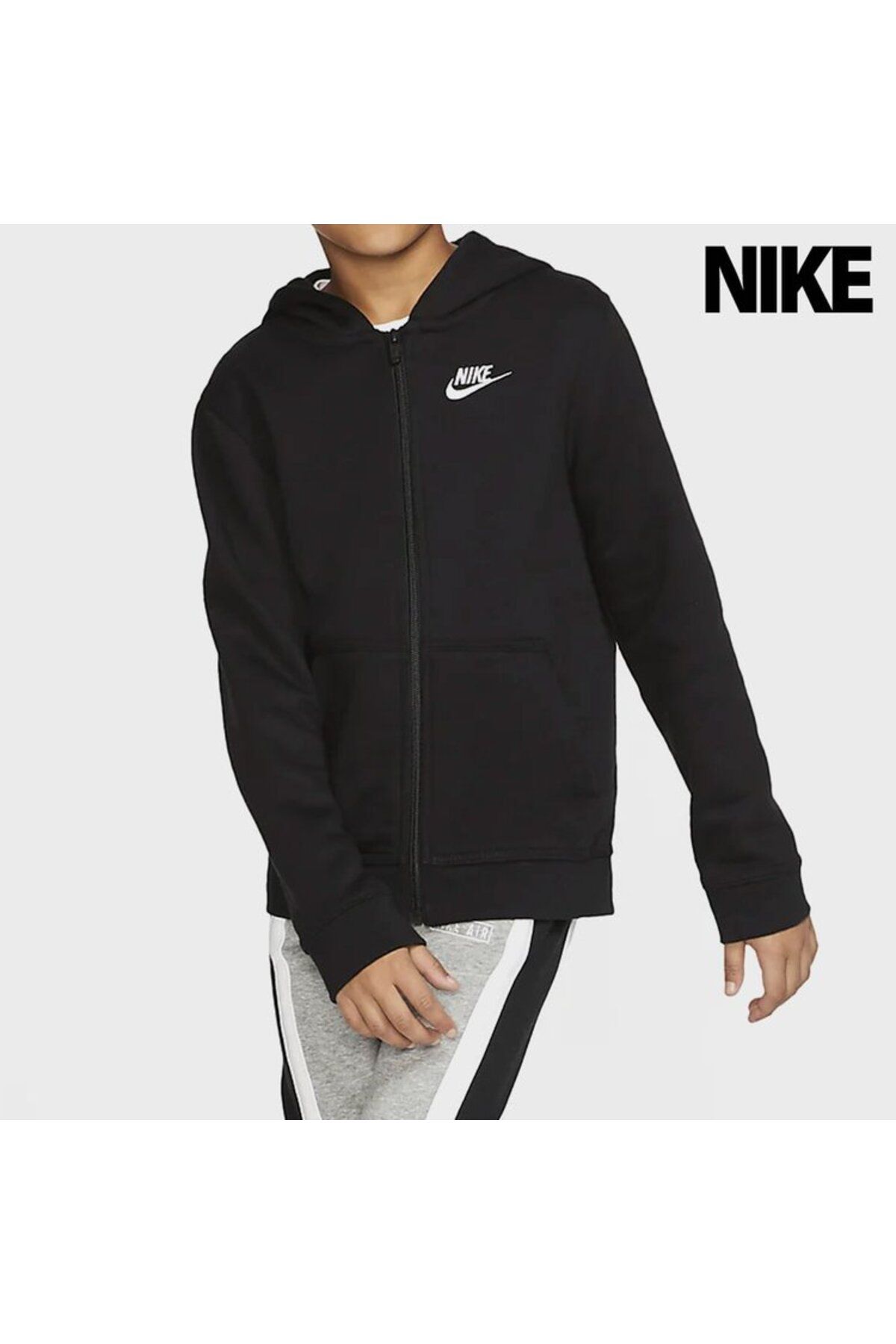 Nike Sportswear Club French Terry Full Zip Hoodie ocuk Sweatshirt DD1698 010