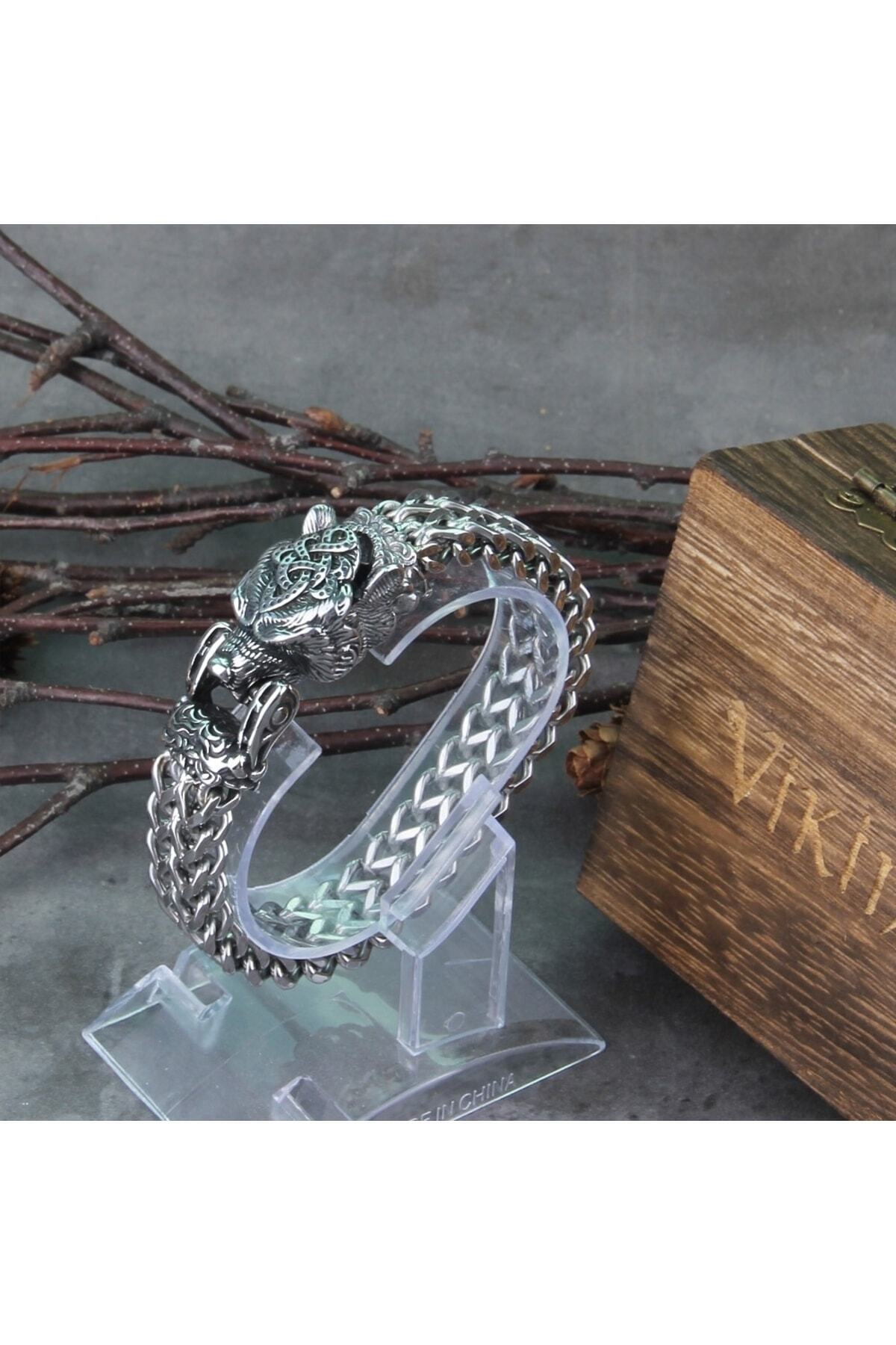 Nordic Misha Design Men's 316l Steel Bracelet with Bear Scandinavian Bear Clip