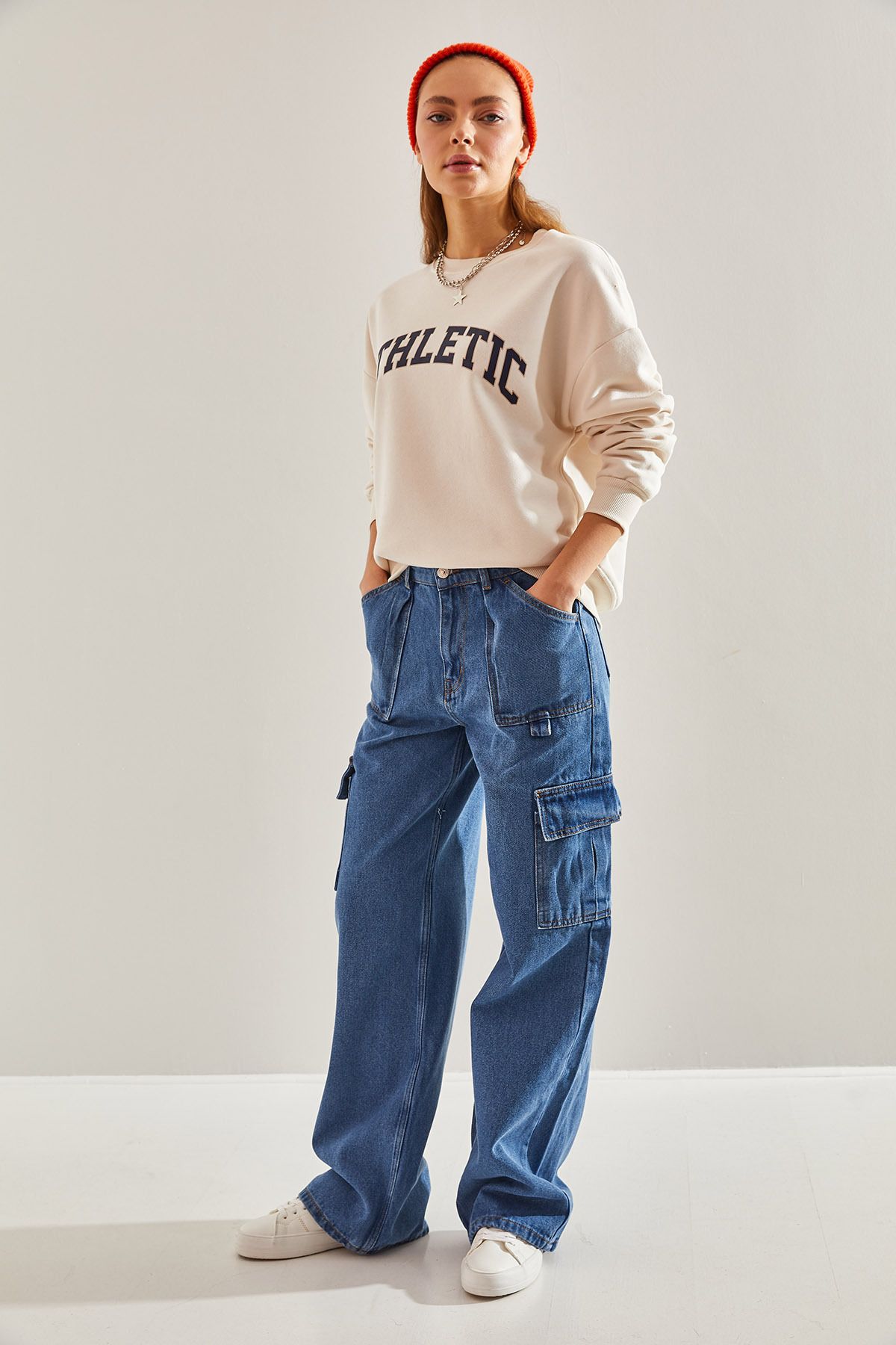 Bianco Lucci-Damen-Hose mit weitem Bein und Cargotasche 4