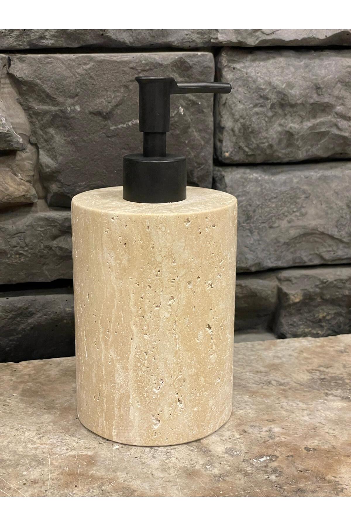 Polen Stone Light Travertine Flat Model Black Pump Liquid Soap Dispenser 1st Class