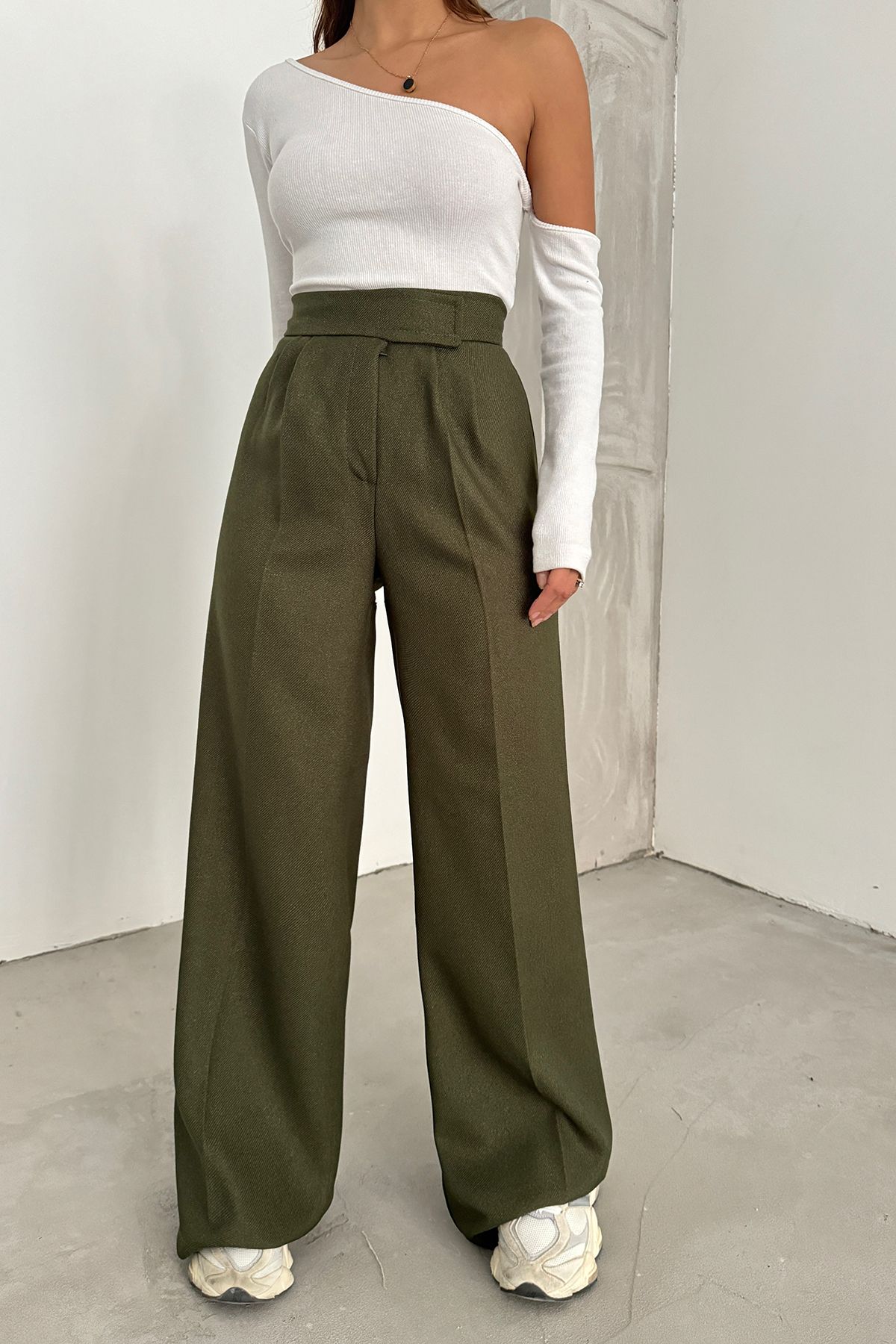 Sun Victoria Women s Winter High Khaki Velcro Wide Leg Fabric Palazzo Pants