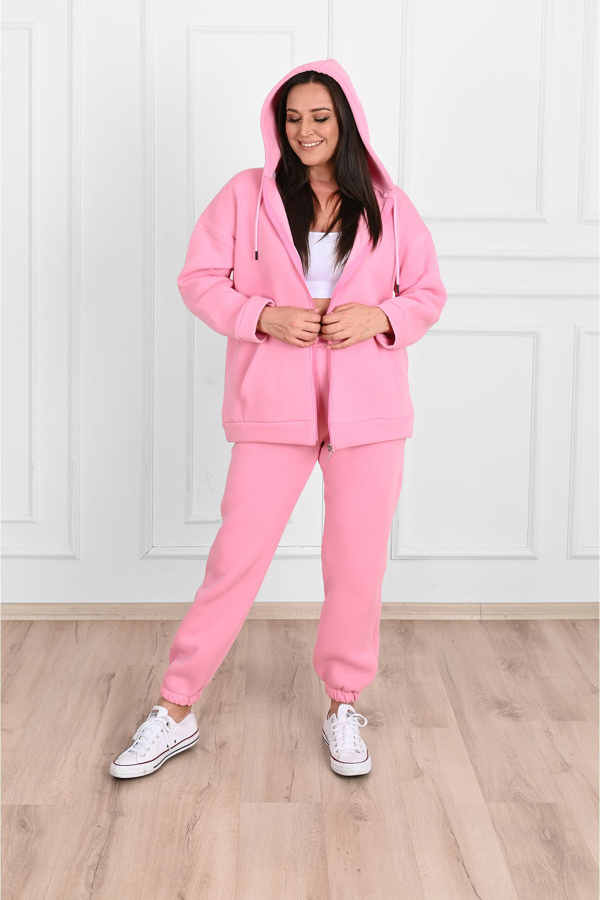 Koza Butik Plus Size Sweatsuit Set Pink Trendyol