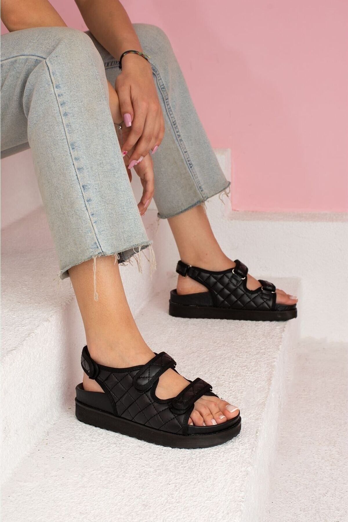 Quilted velcro shop strap sandals