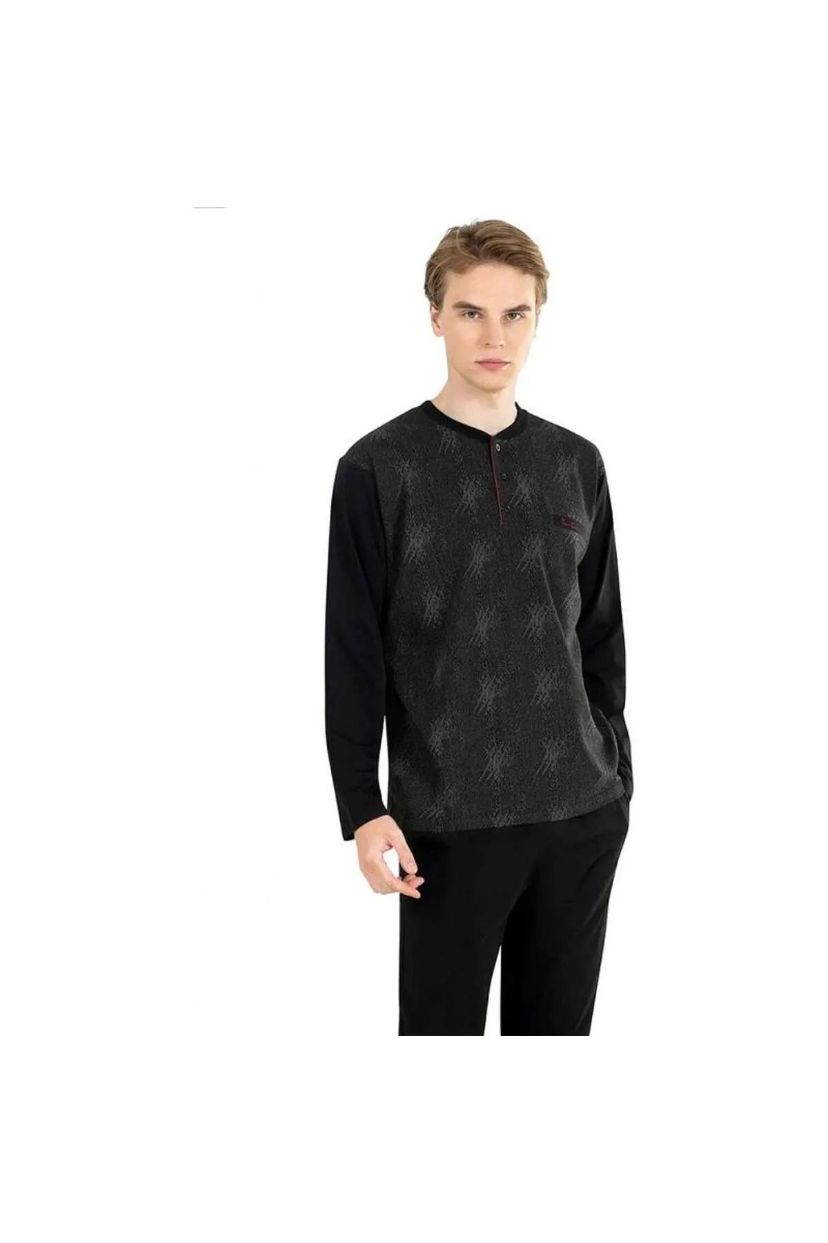 ست پیژامه چند رنگ مردانه یقه بلند دکمه دار ژاکارد Pierre Cardin