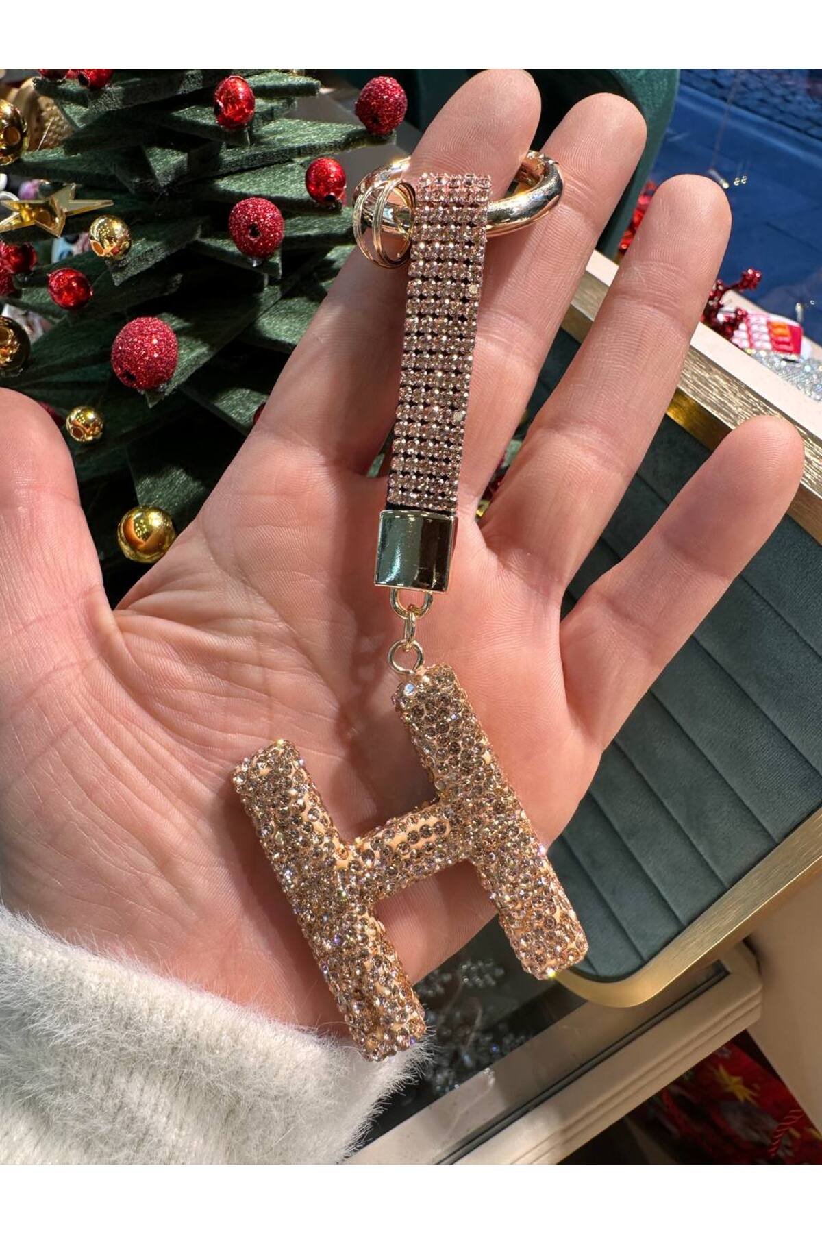 Crystal Stone Letter Keychain and Bag Accessory ( H )