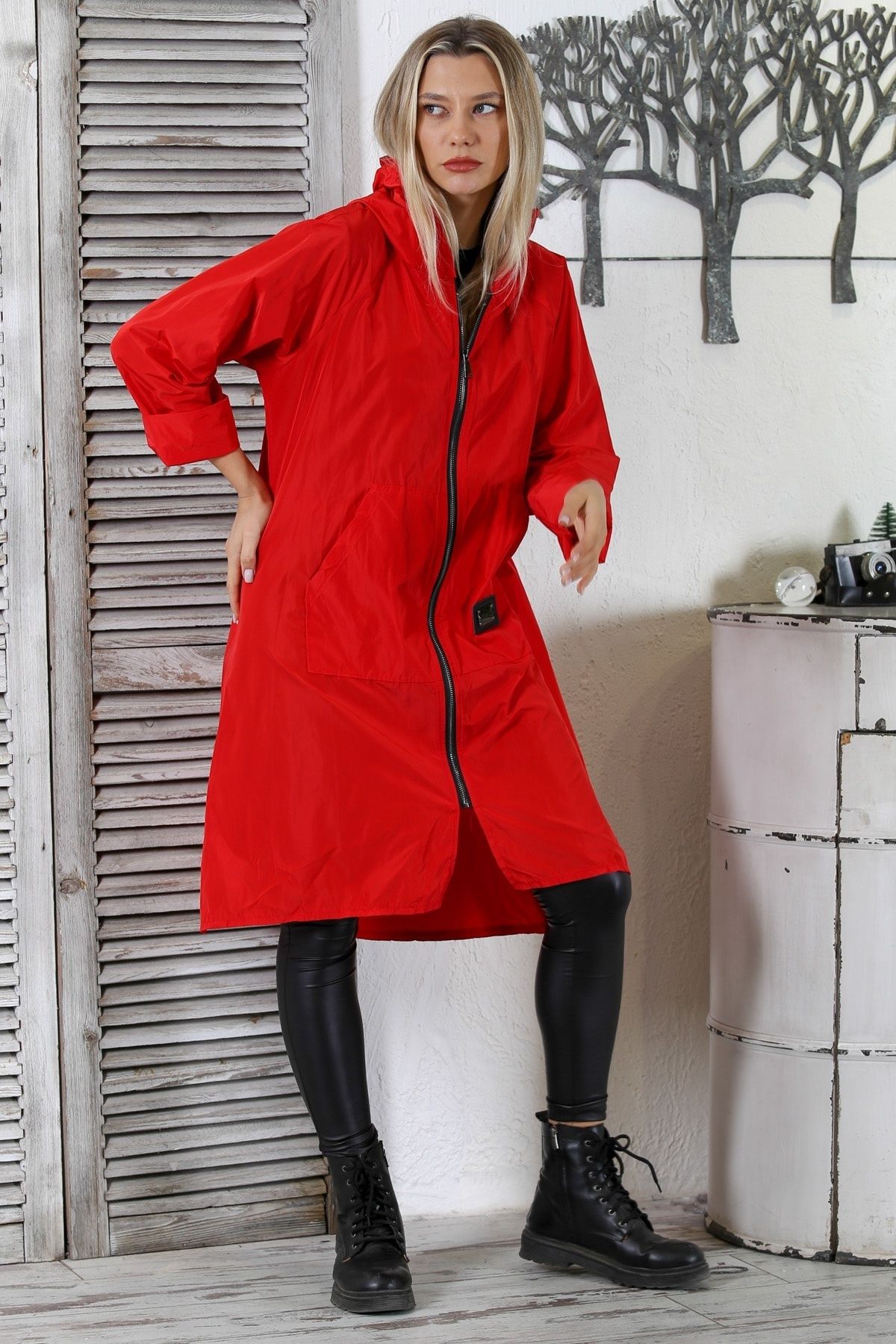 Red trench raincoat cheap