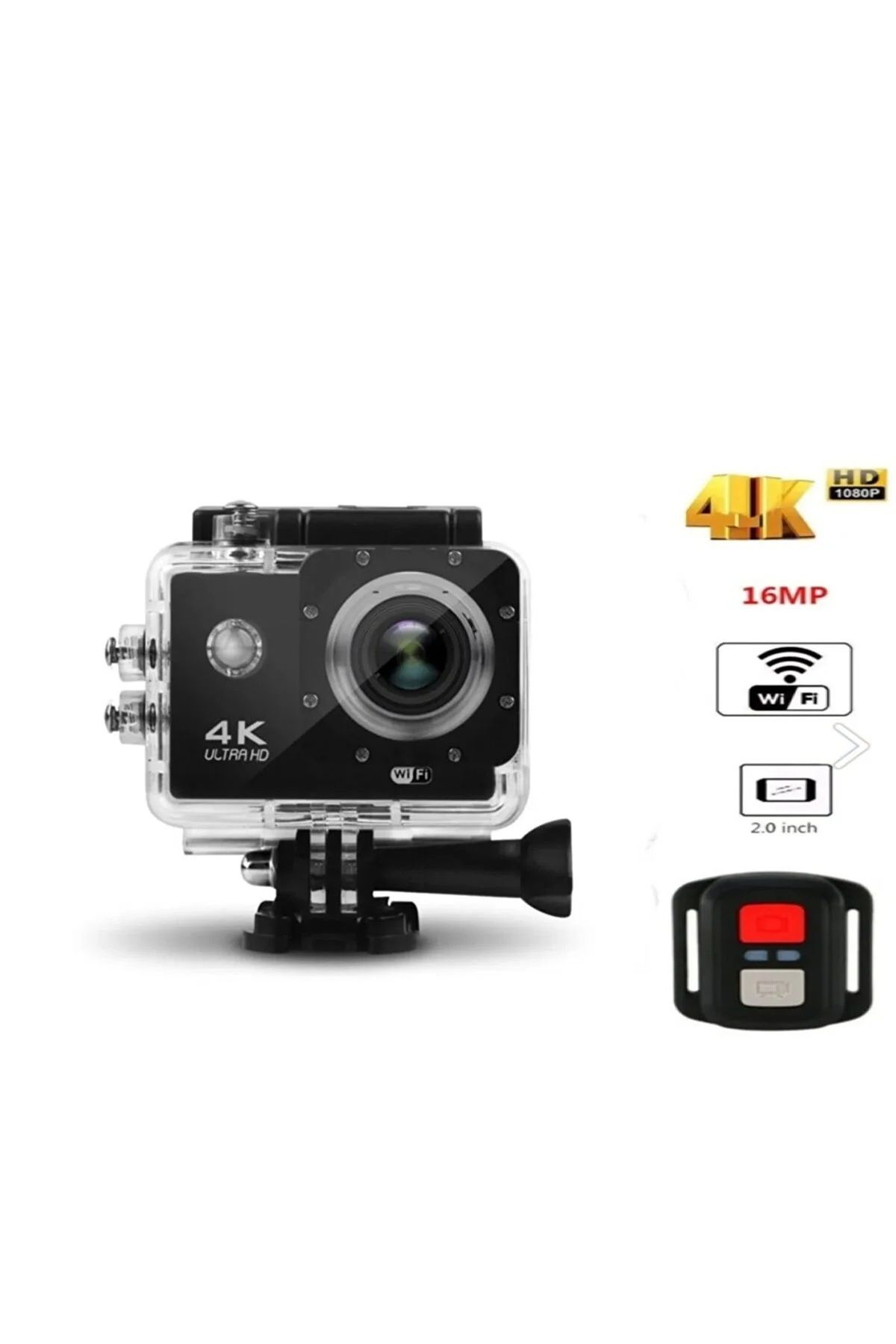 KOÇAKELEKTRONİK Kask Kamerası 170 Derece 16 Mp 4k Ultra Hd Wifi Aksiyon Kamerası Kumandalı Kamera