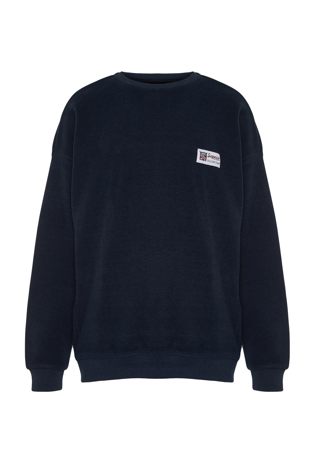  Trendyolmilla Man Lacivert Oversize/Geni? Kesim Yumu?ak Dokulu Kolej Temal? ?ardonsuz Sweatshirt