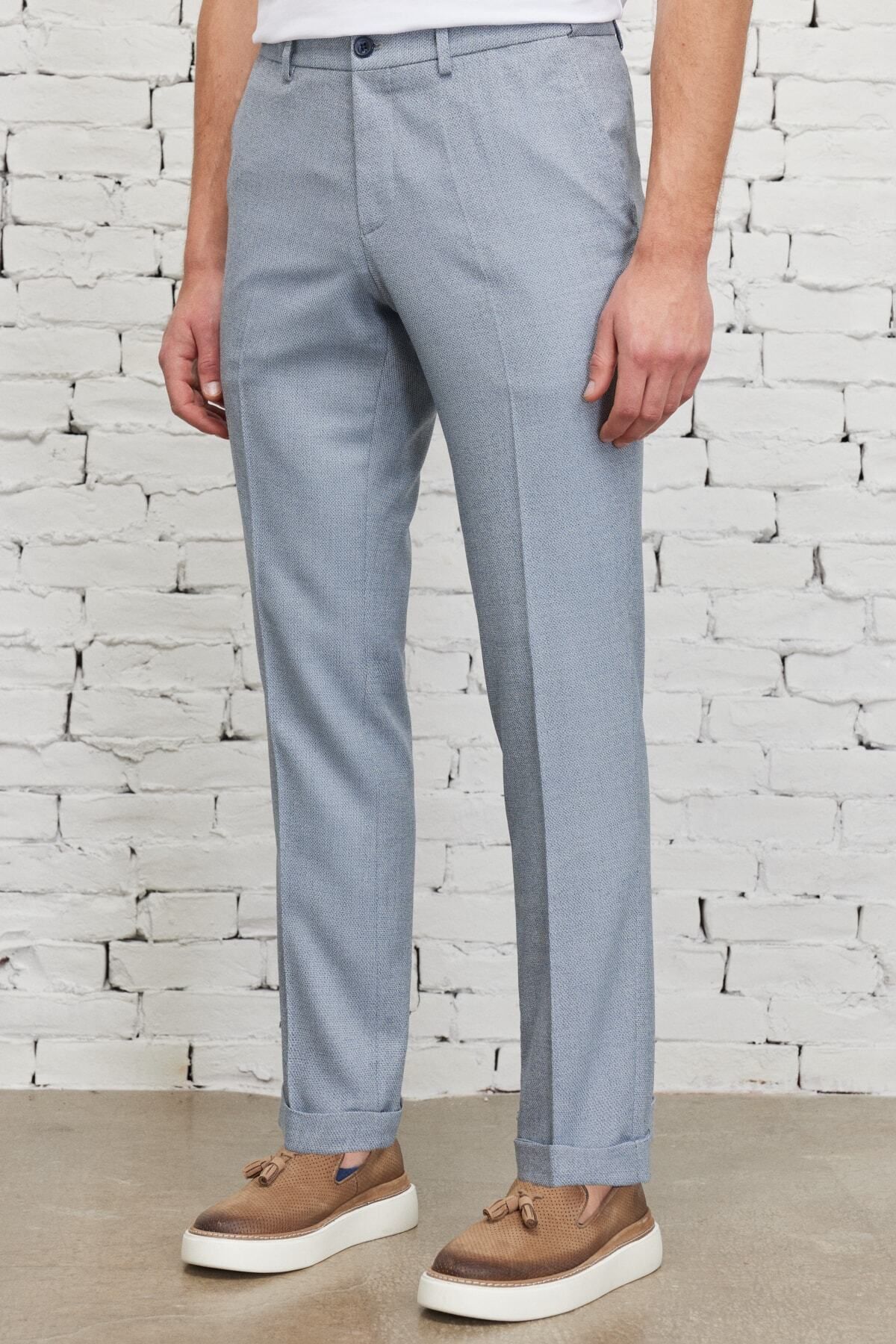 Altınyıldız Classics Blaue Slim-Fit-Hose für Herren mit schmalem Schnitt  und seitlicher Tasche, elastische Dobby-Hose mit elastischem Bund - Trendyol