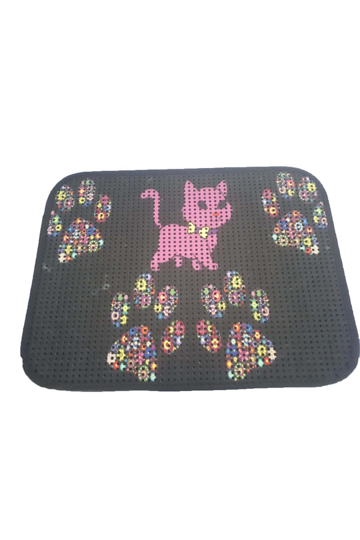 Miapet Elekli Desenli Kedi Tuvalet Önü Paspası 60 X 45 Cm Pembe Kedi