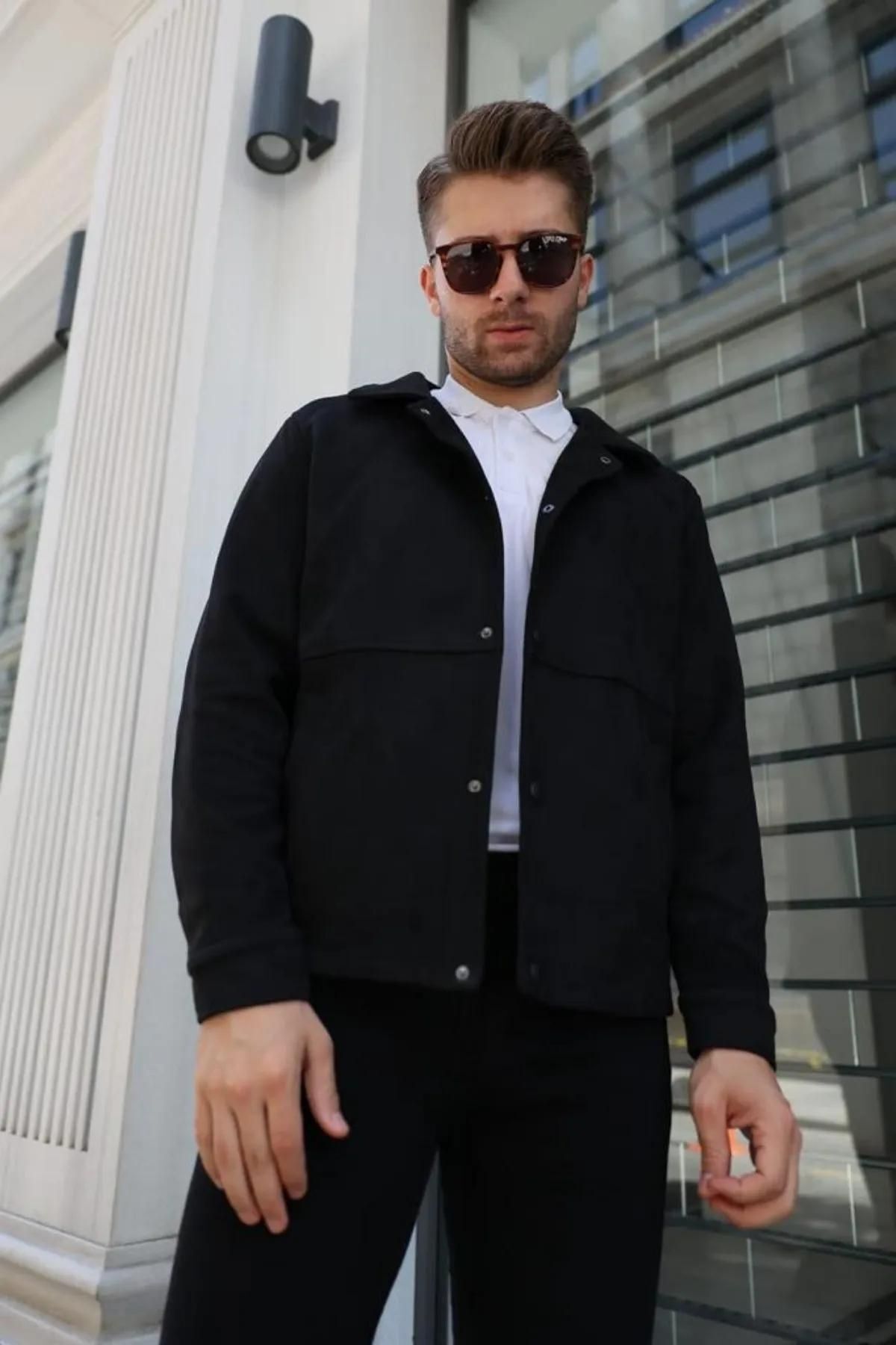Your Consent-Men's Spring Nubuck Jacket - Fully Fitted Nubuck Jacket with Stylish Snap Buttons 2