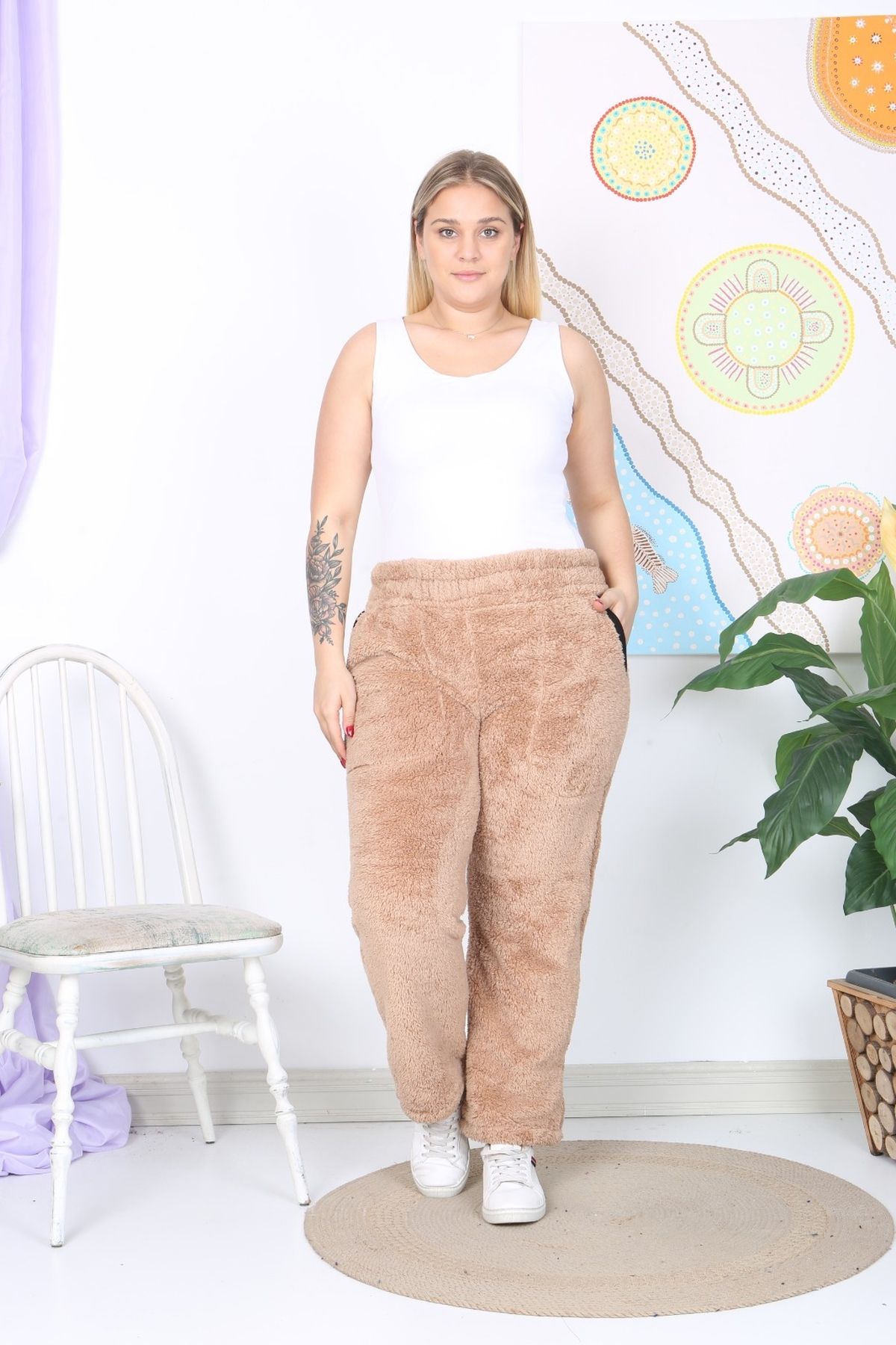 xlargebutik-PLUS SIZE BİYİM MINK PLUSH FLEECE PANTS WARM COMFORTABLE FULLY FLEXIBLE 5
