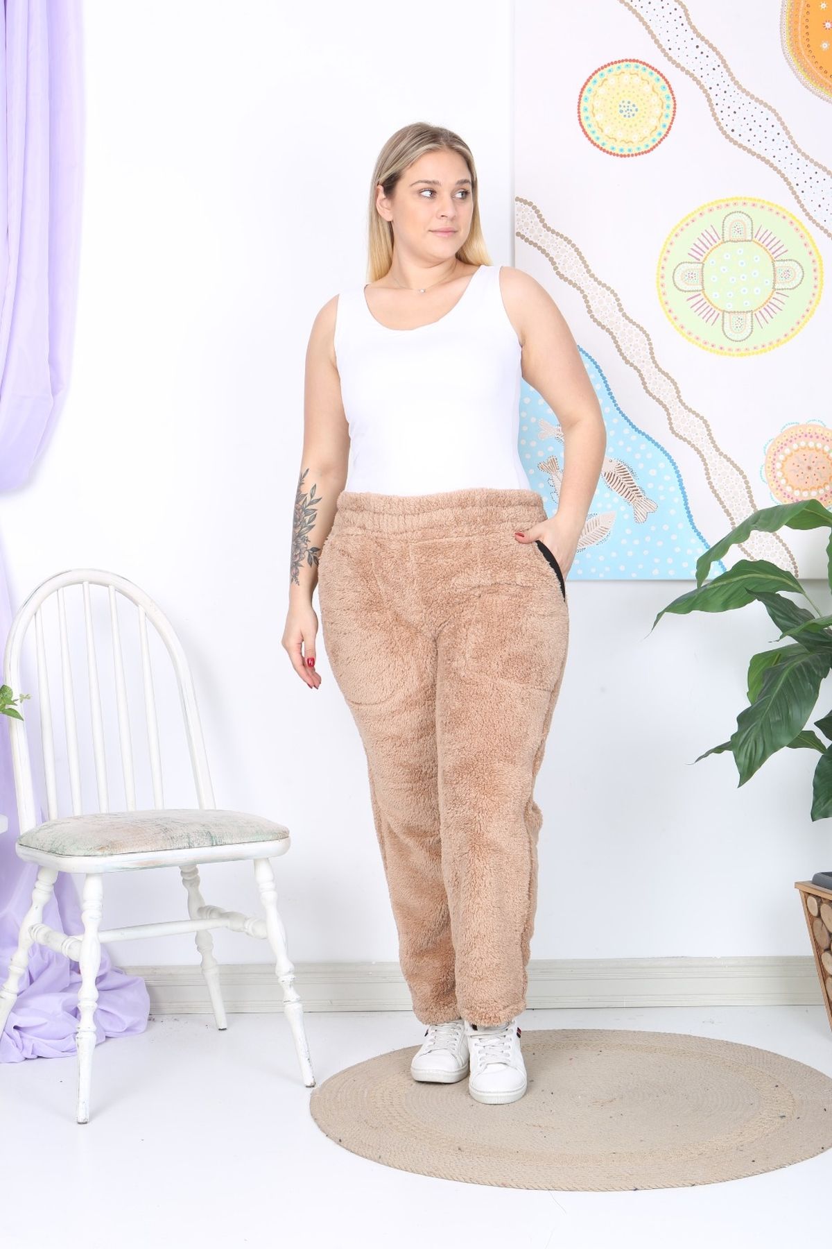 xlargebutik-PLUS SIZE BİYİM MINK PLUSH FLEECE PANTS WARM COMFORTABLE FULLY FLEXIBLE 6