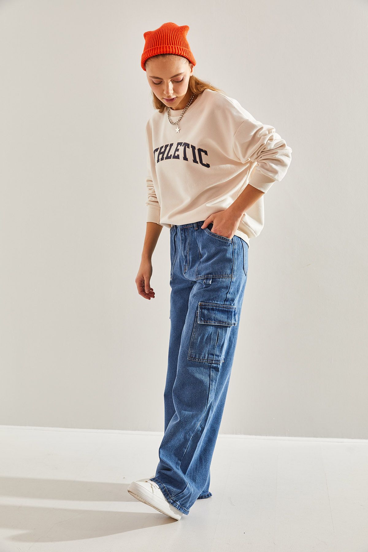 Bianco Lucci-Damen-Hose mit weitem Bein und Cargotasche 7