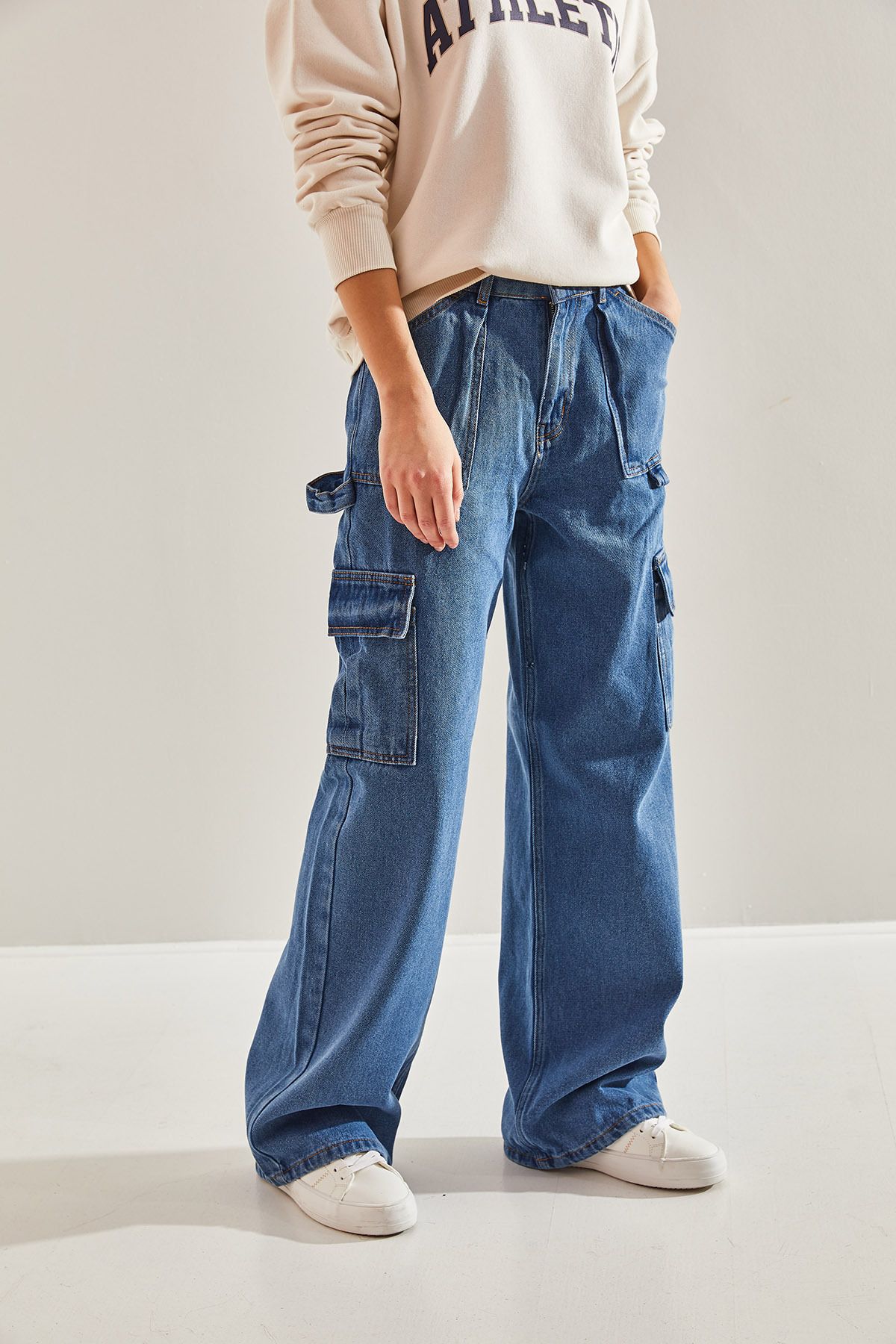 Bianco Lucci-Damen-Hose mit weitem Bein und Cargotasche 6