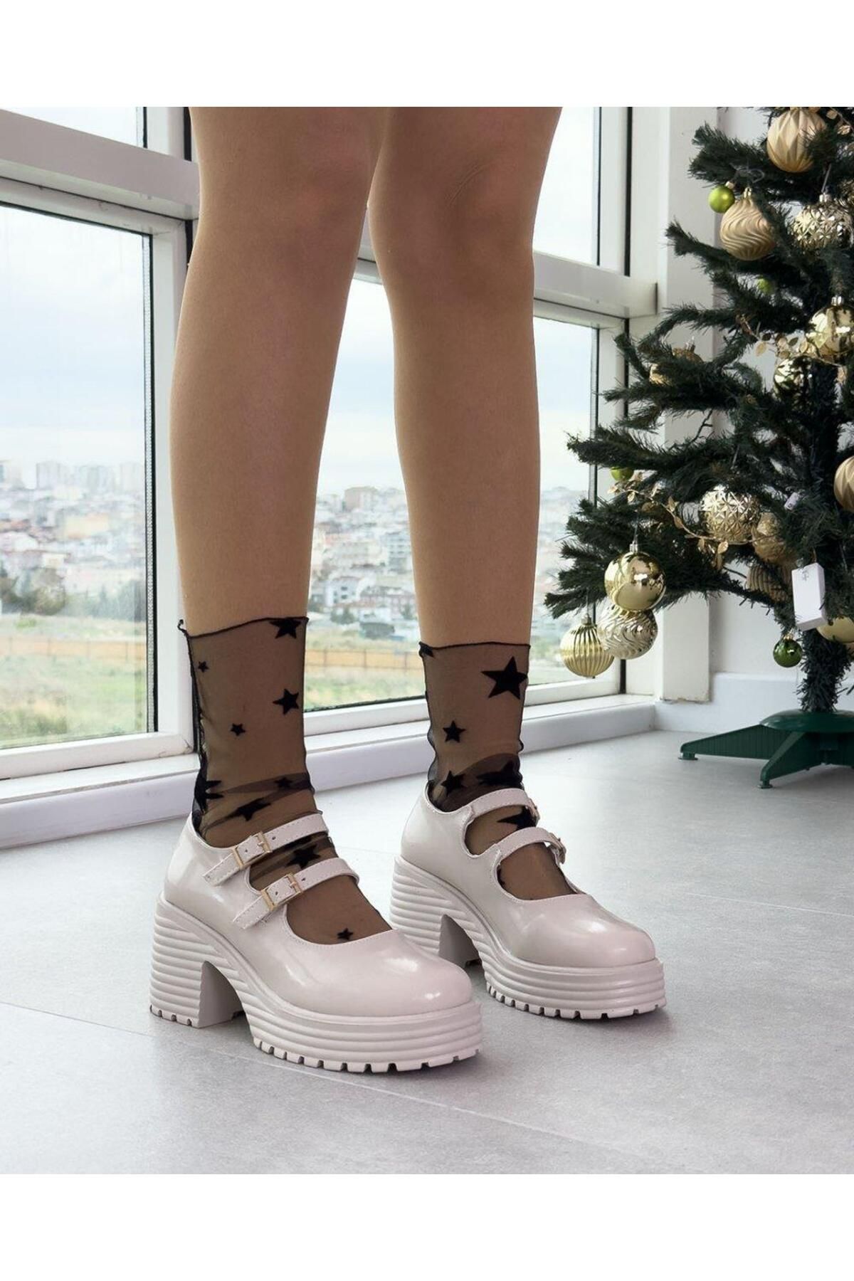 MORİPLİK-Marry Beige Thick Heeled Women's Casual Shoes 4