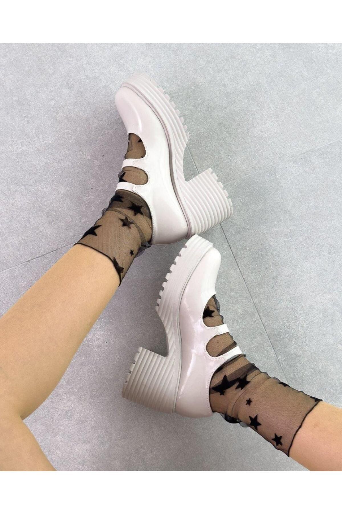 MORİPLİK-Marry Beige Thick Heeled Women's Casual Shoes 2