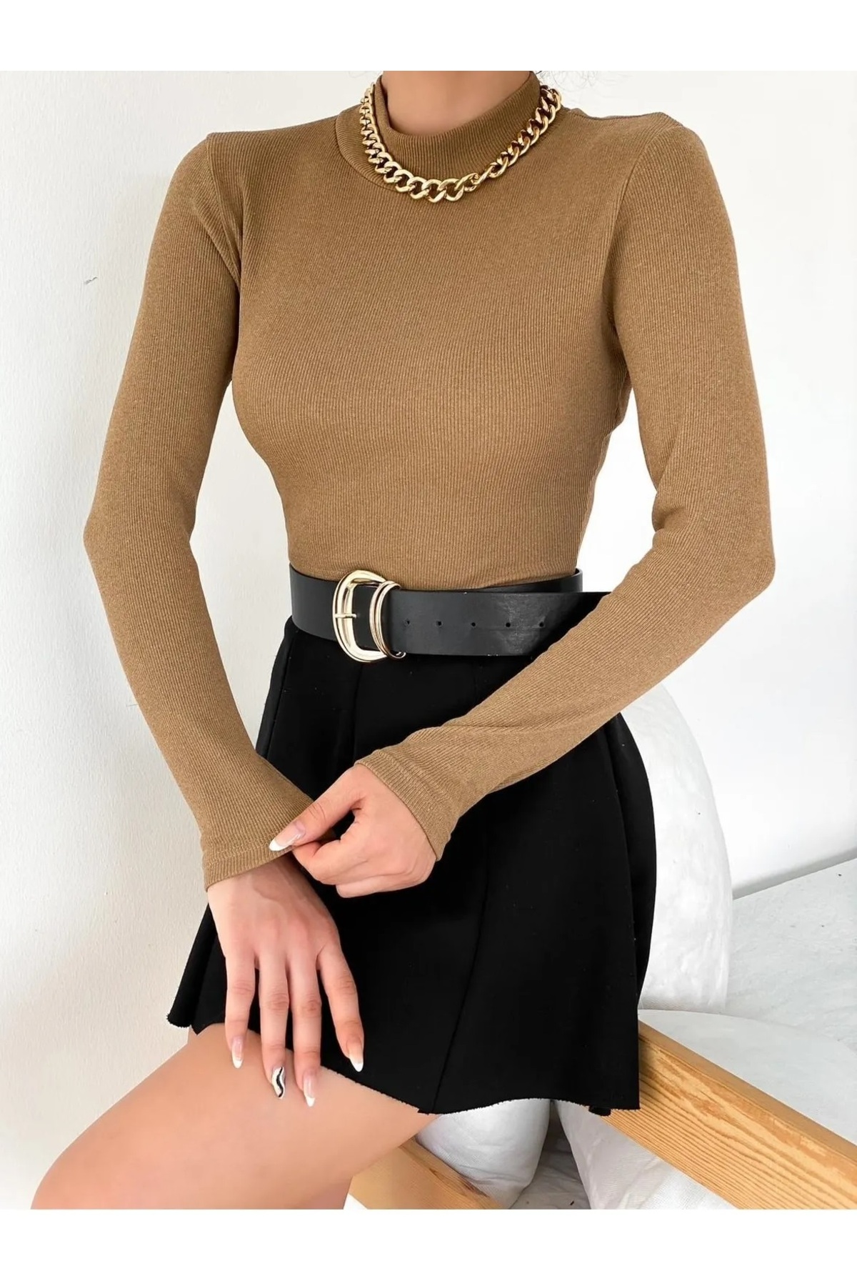 Turtleneck Long Sleeve Camisole Fitted/slim Crop