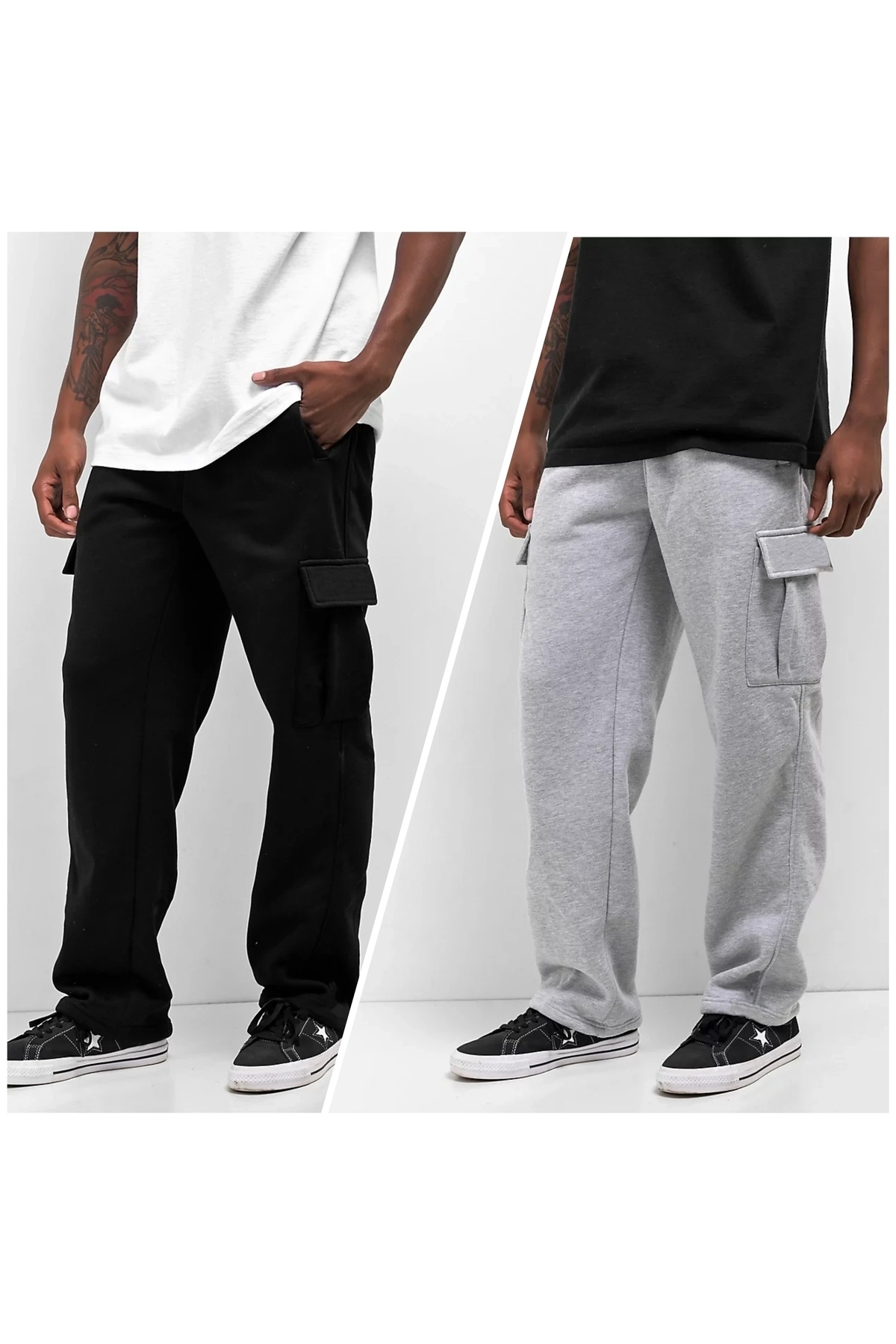 Men's Plus Size 2 Thread Tracksuit Bottoms with Cargo Pockets
