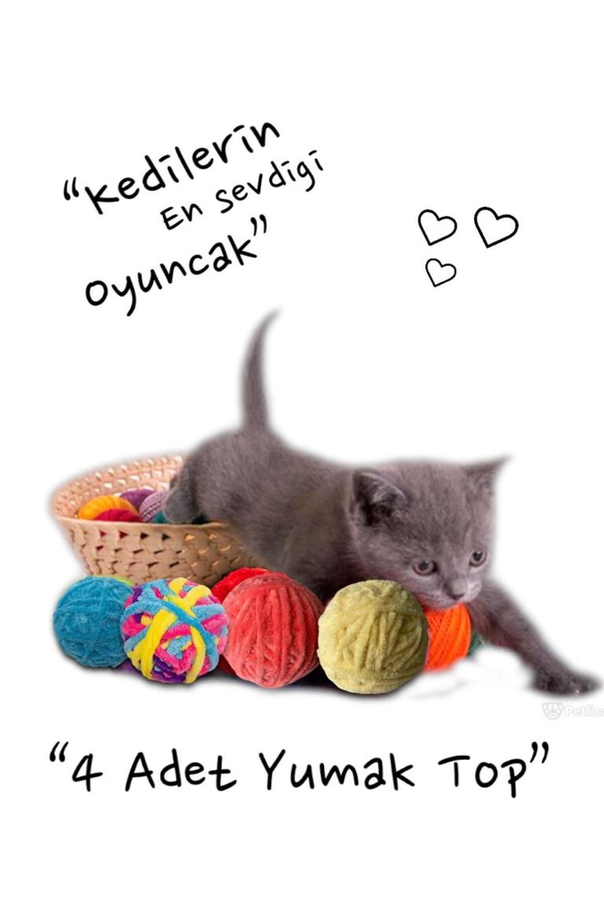 4 Adet Kedi Oyun Topu Yumak Top