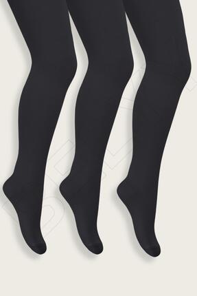 Belyy Socks Siyah Renk 3 Lü Paket Düz Pamuklu Kız Çocuk Külotlu Çorap