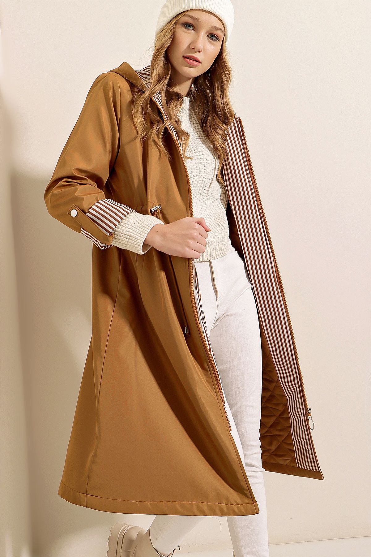 Tan winter trench coat on sale