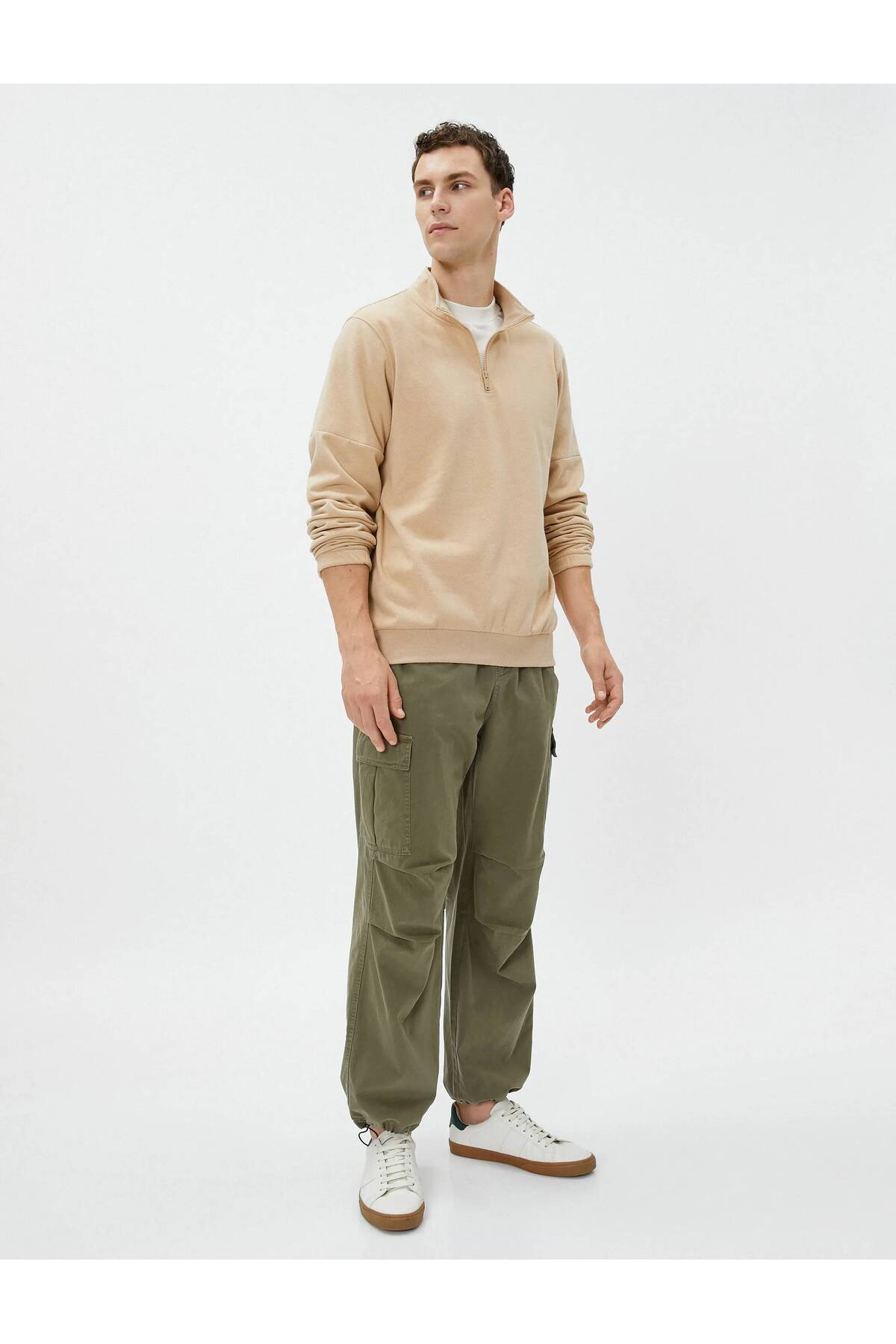 سویشرت مردانه بژ کوتون | 24KY59001798 اورجینال - تصویر 2