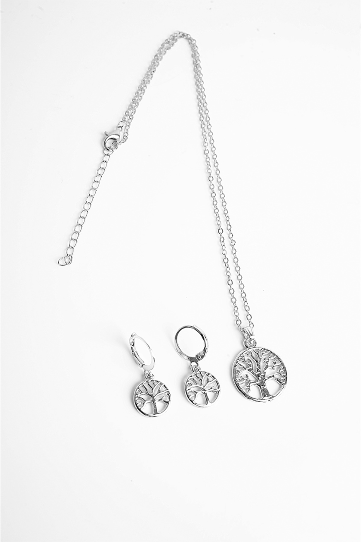 EUROMODA Yaşam Ağacı Tasarımlı Gold ve Gümüş Renkleri Kolye Küpe Takım Seti