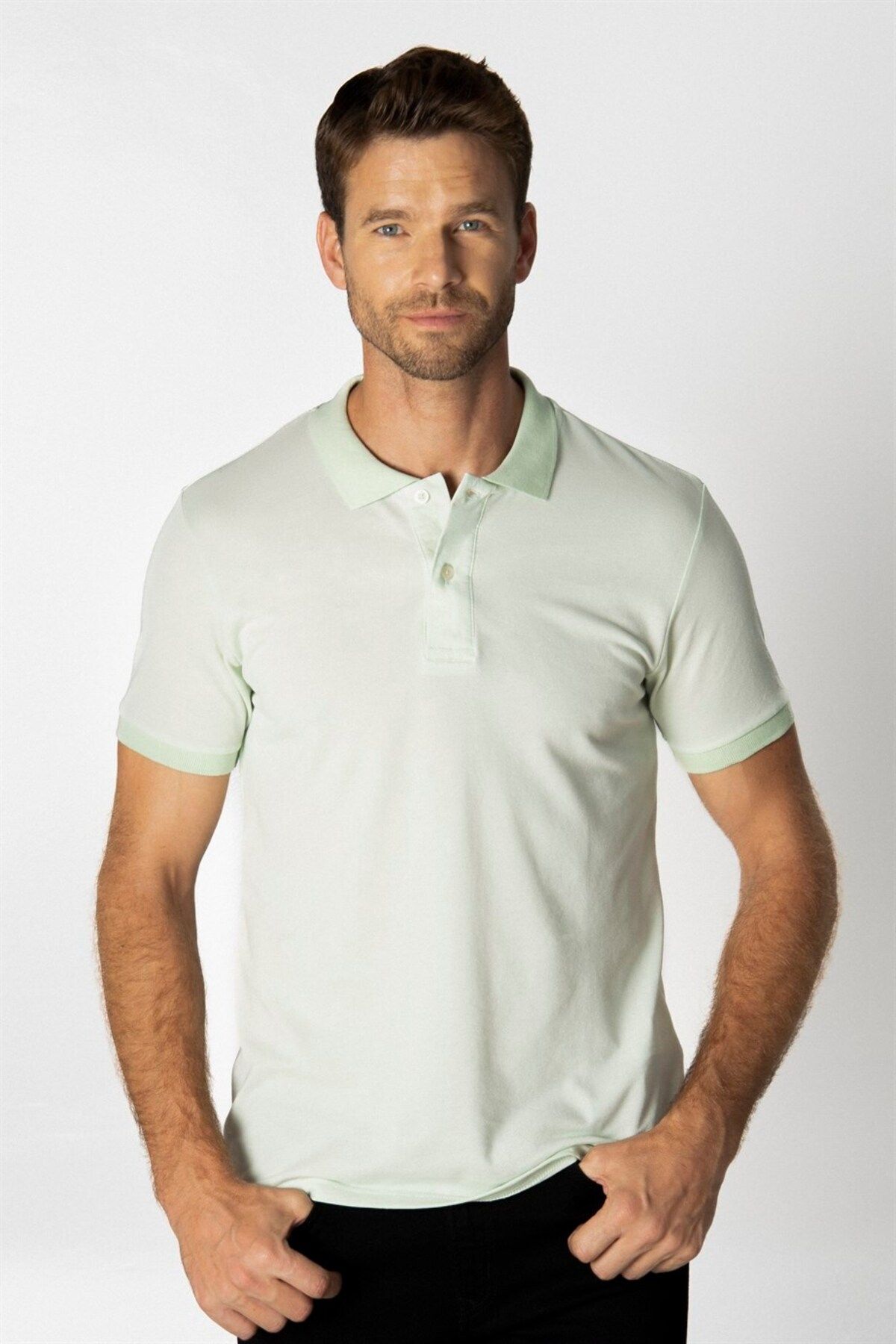 Grey Melange Plain Collar Polo T-shirt