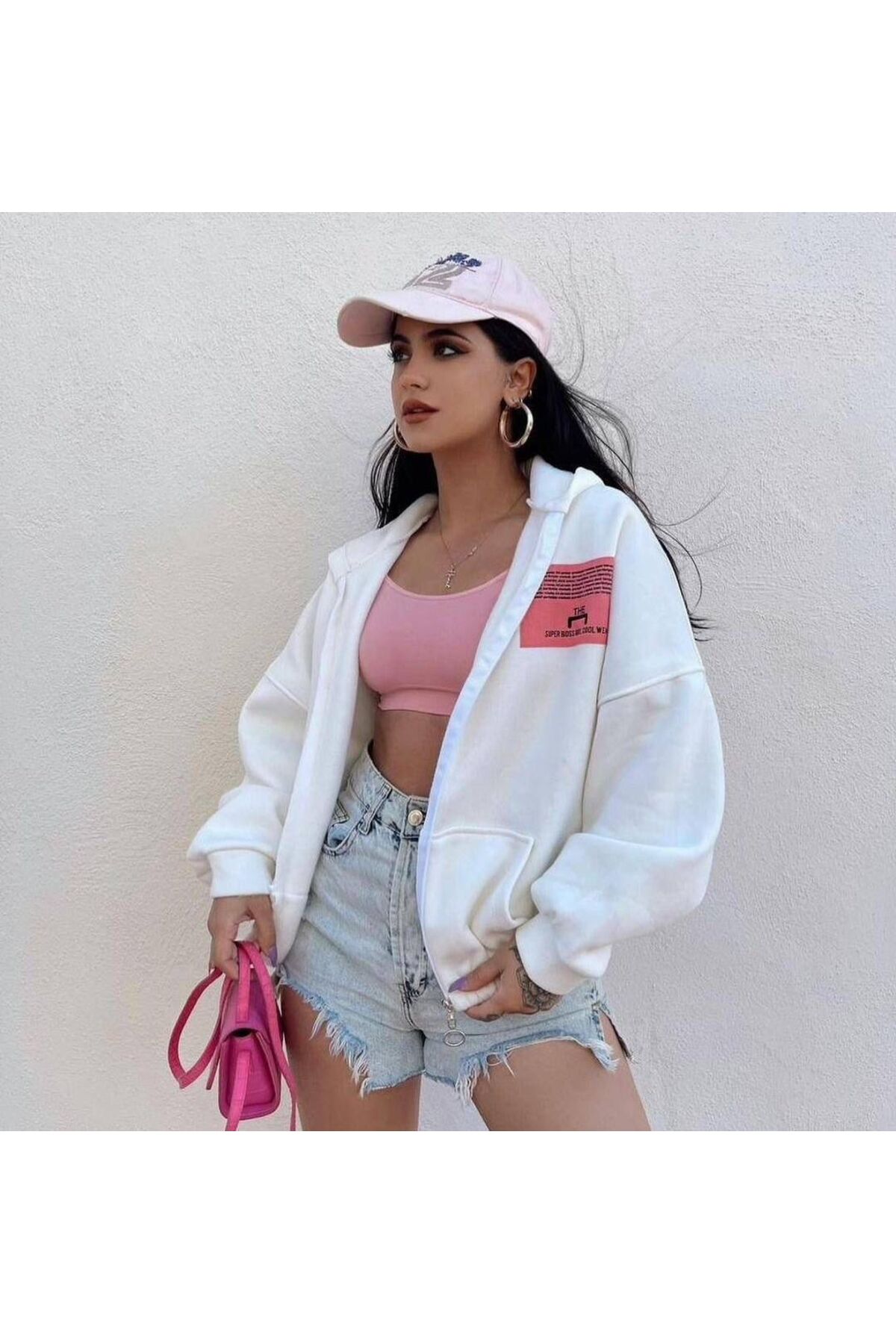 Kadın Uzun Kollu Kapşonlu Baskılı Sweatshirt