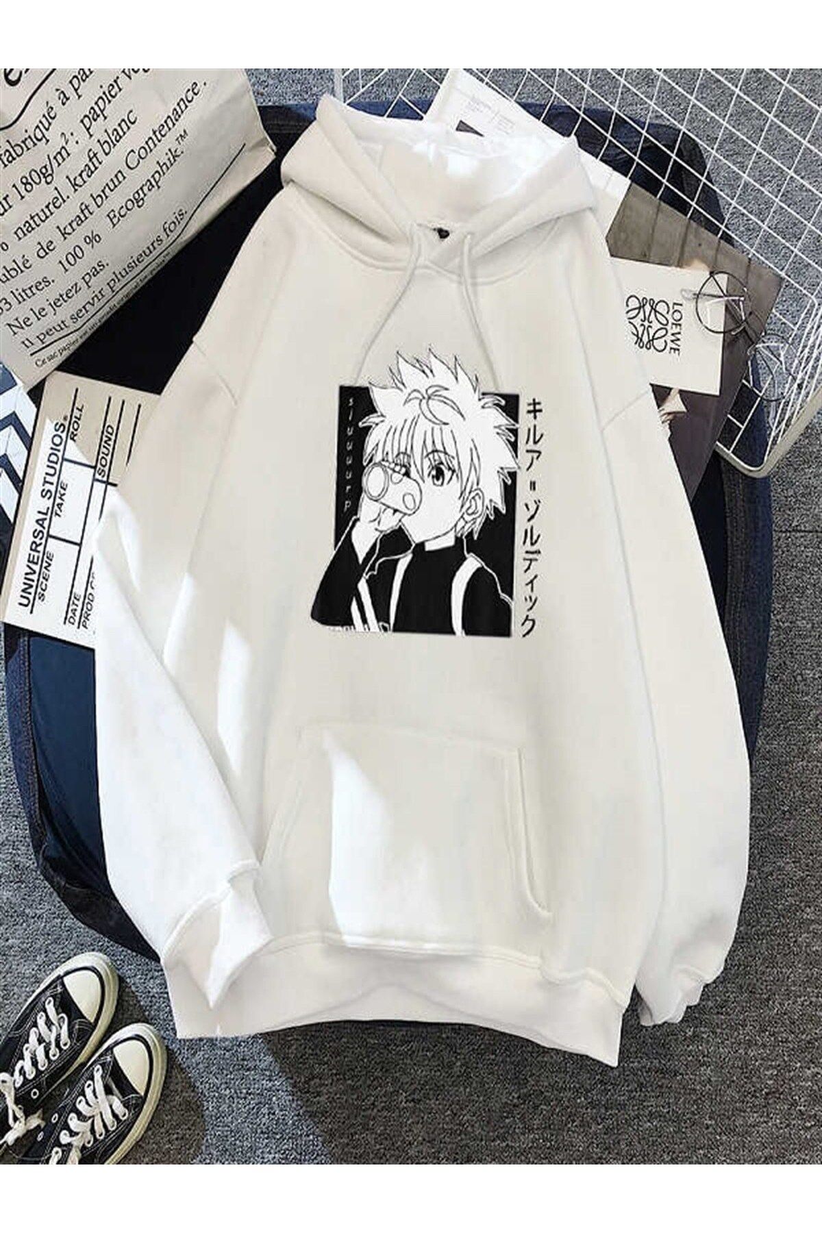 White shop killua hoodie