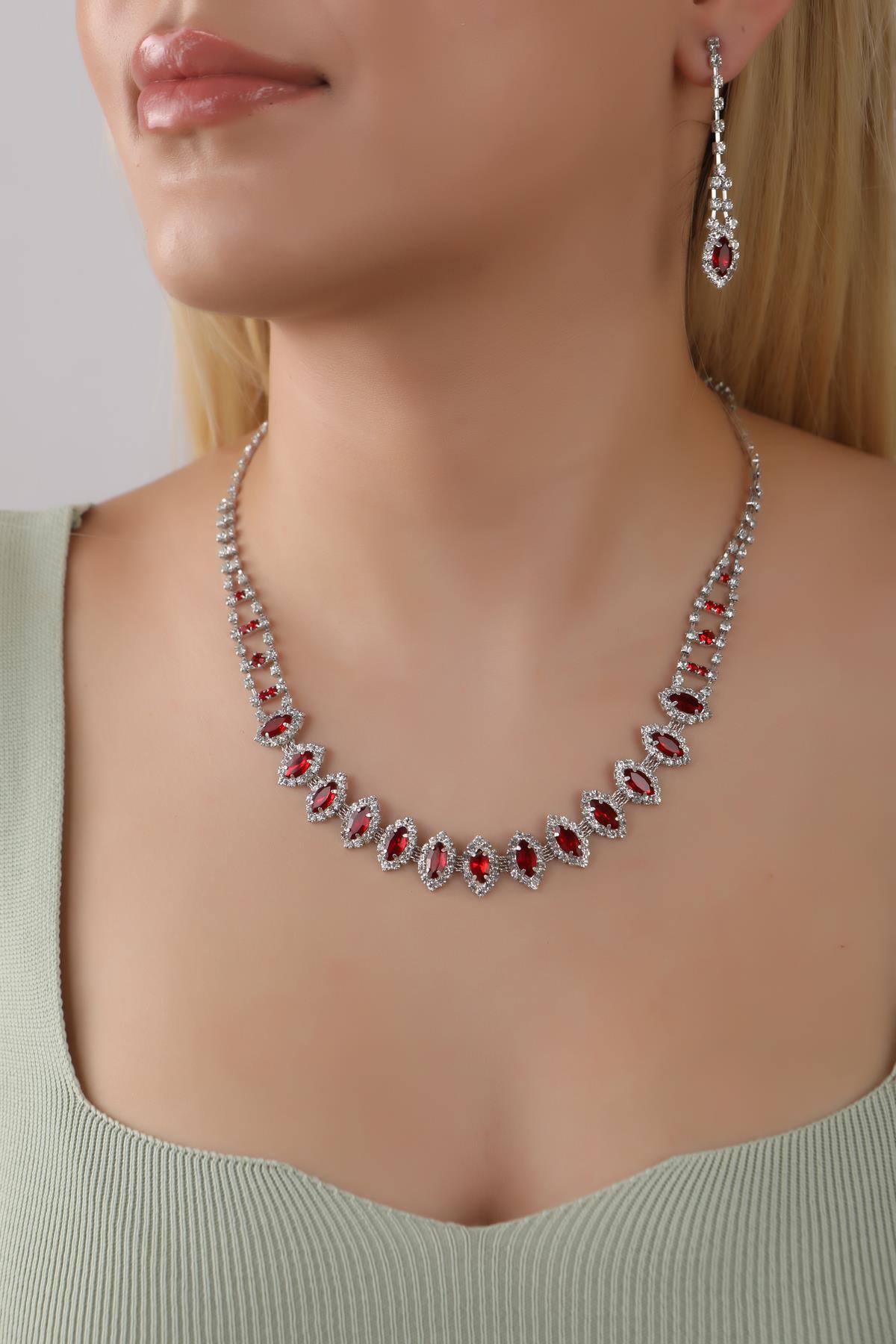 Design Waterway Red Shuttle Stone Necklace Earrings Set Multi Stone Bridal Jewelry Set Engagement Set Party Invitation