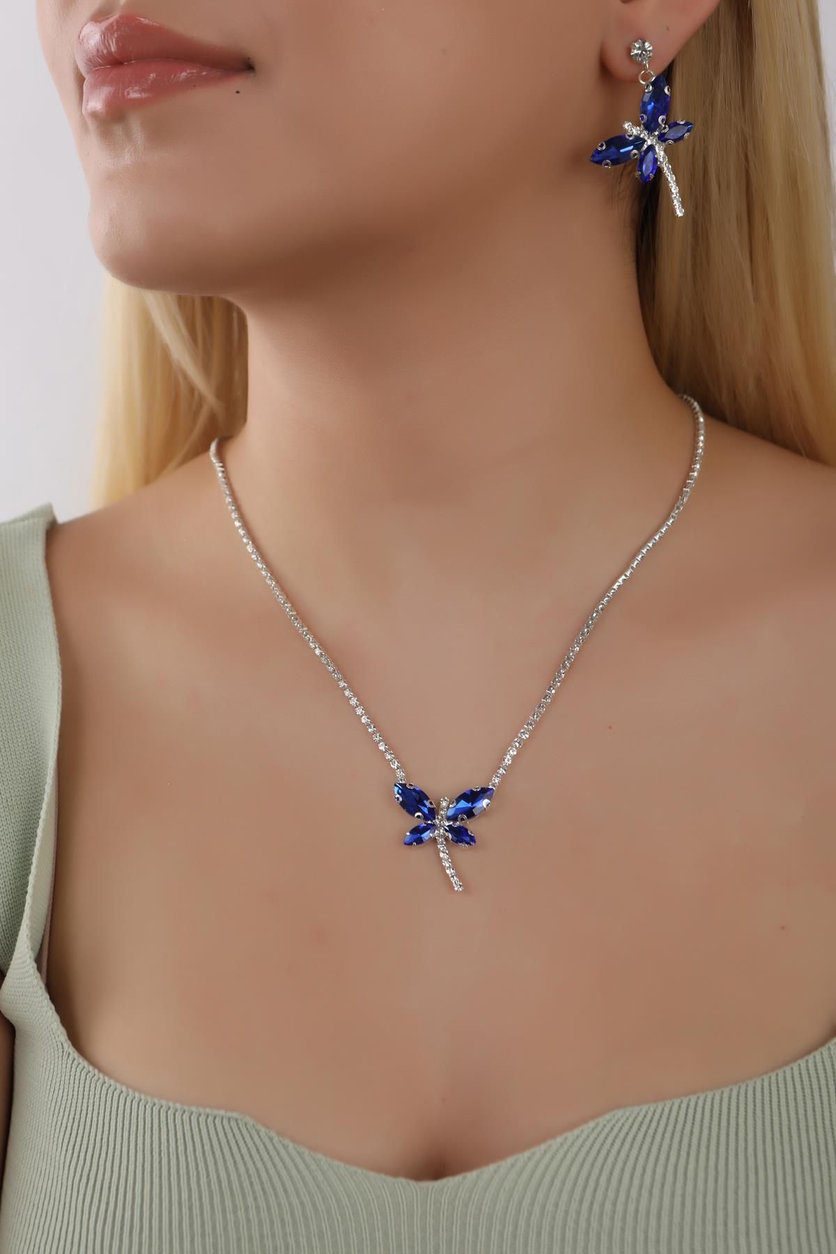 Blue stone necklace cheap and earring sets