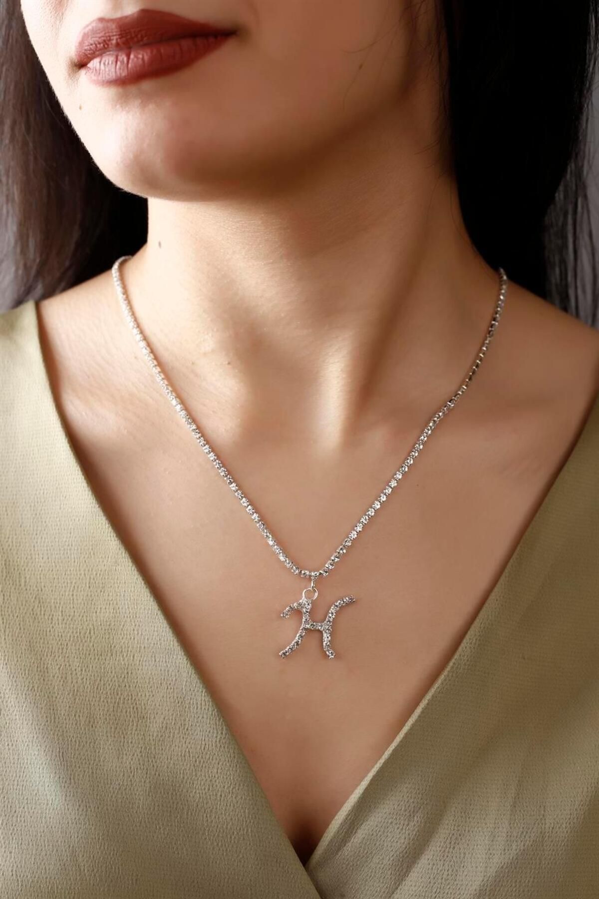 HUBANN Silver Plated Waterway Letter H Necklace and Earring Set