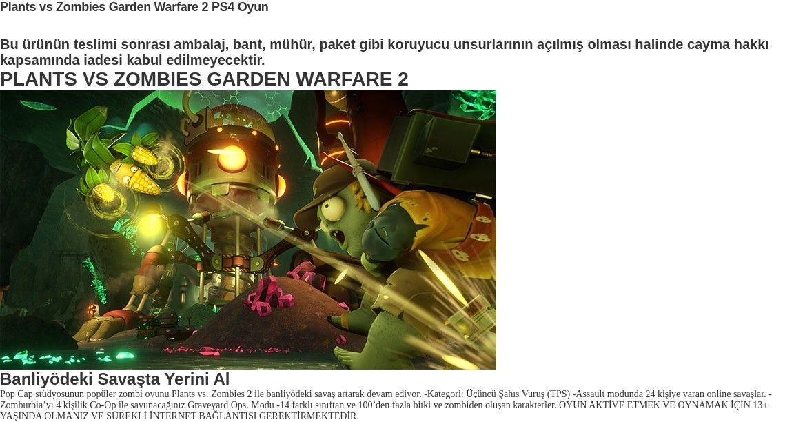 EA Games Plants Vs. Zombies Garden Warfare Ps4 Oyun Fiyatı, Yorumları -  Trendyol