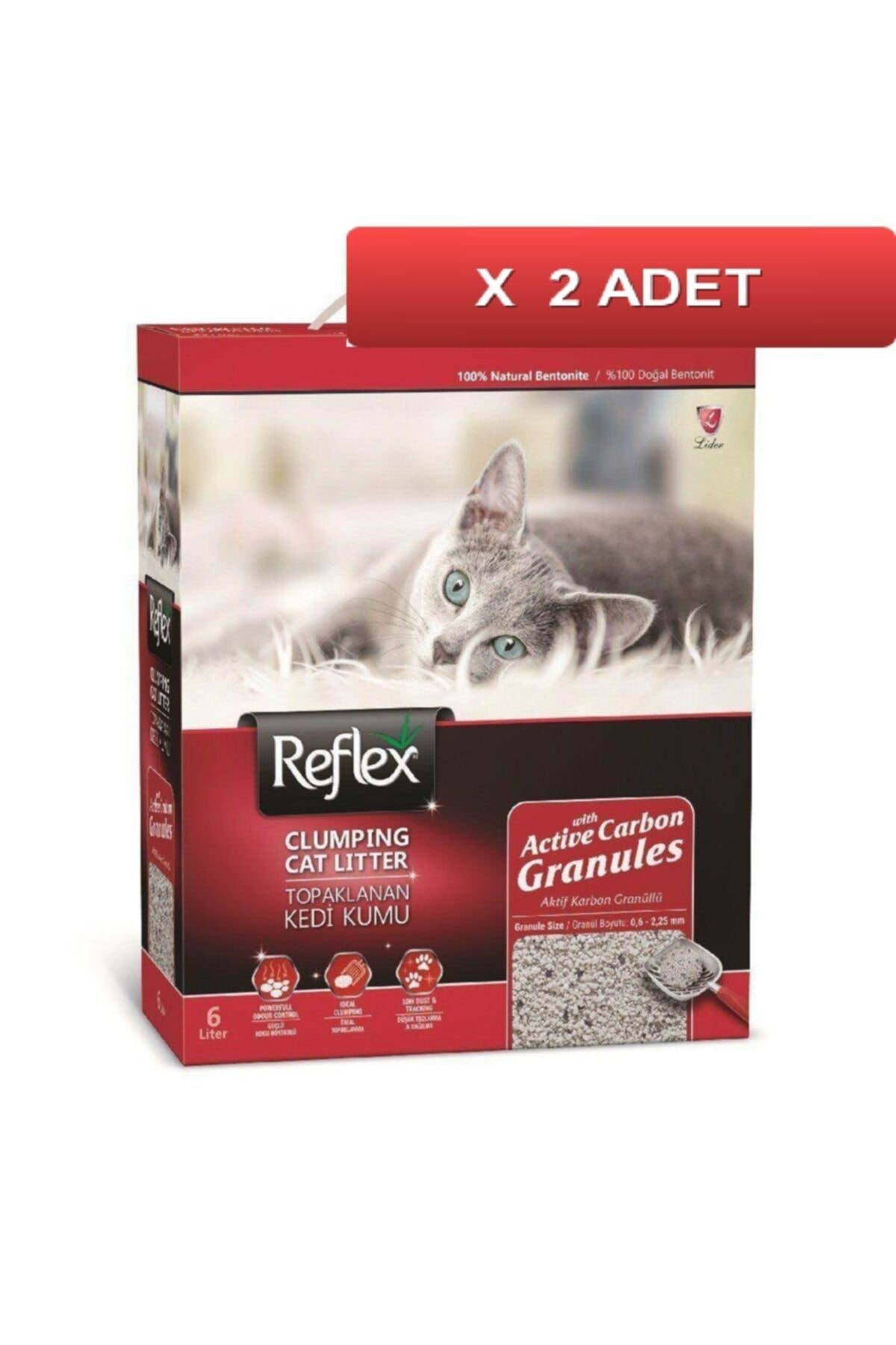 Reflex Granül Aktif Karbonlu Süper Hızlı Topaklanan Kedi Kumu 6lt Kırmızı (2 Adet)