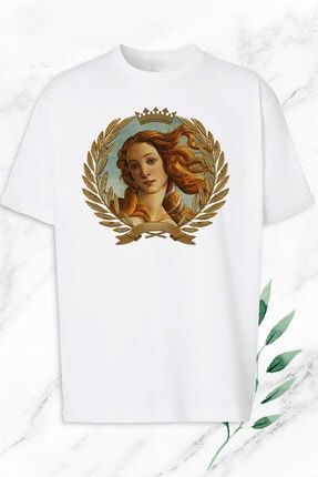 Unisex Beyaz Oversize Mitoloji Güzellik Tanrıçası Venüs Heykel Baskılı Tişört OVR 98