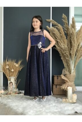 Kız Çocuk Lacivert Simli Abiye Gece Elbisesi bertula simli abiye