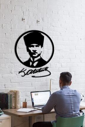 Siyah Atatürk Portresi ve Imzası Dekor Tablo Mdf Ahşap Lazer Kesim Duvar Panosu 3mm ARTDV01906